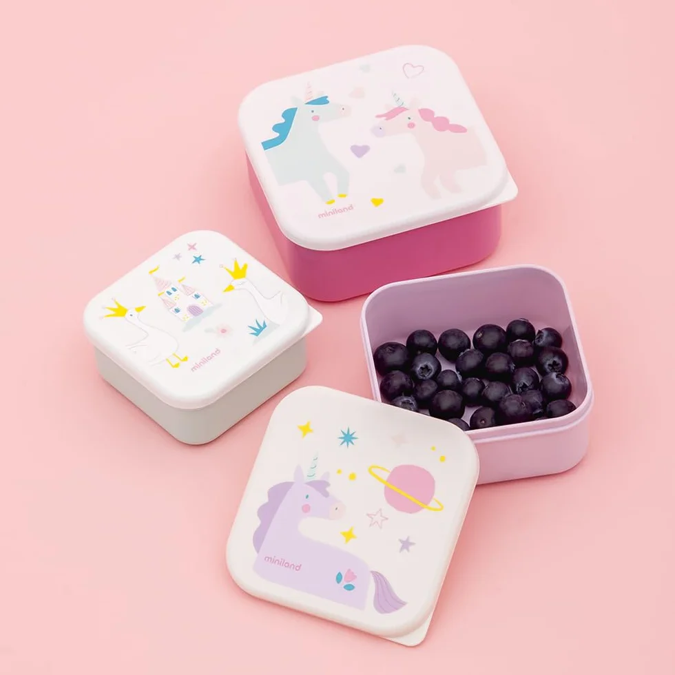 Miniland Set de 3 Boîtes à Déjeuner Enfant Empilables Lavables au Lave-Vaisselle Sans BPA