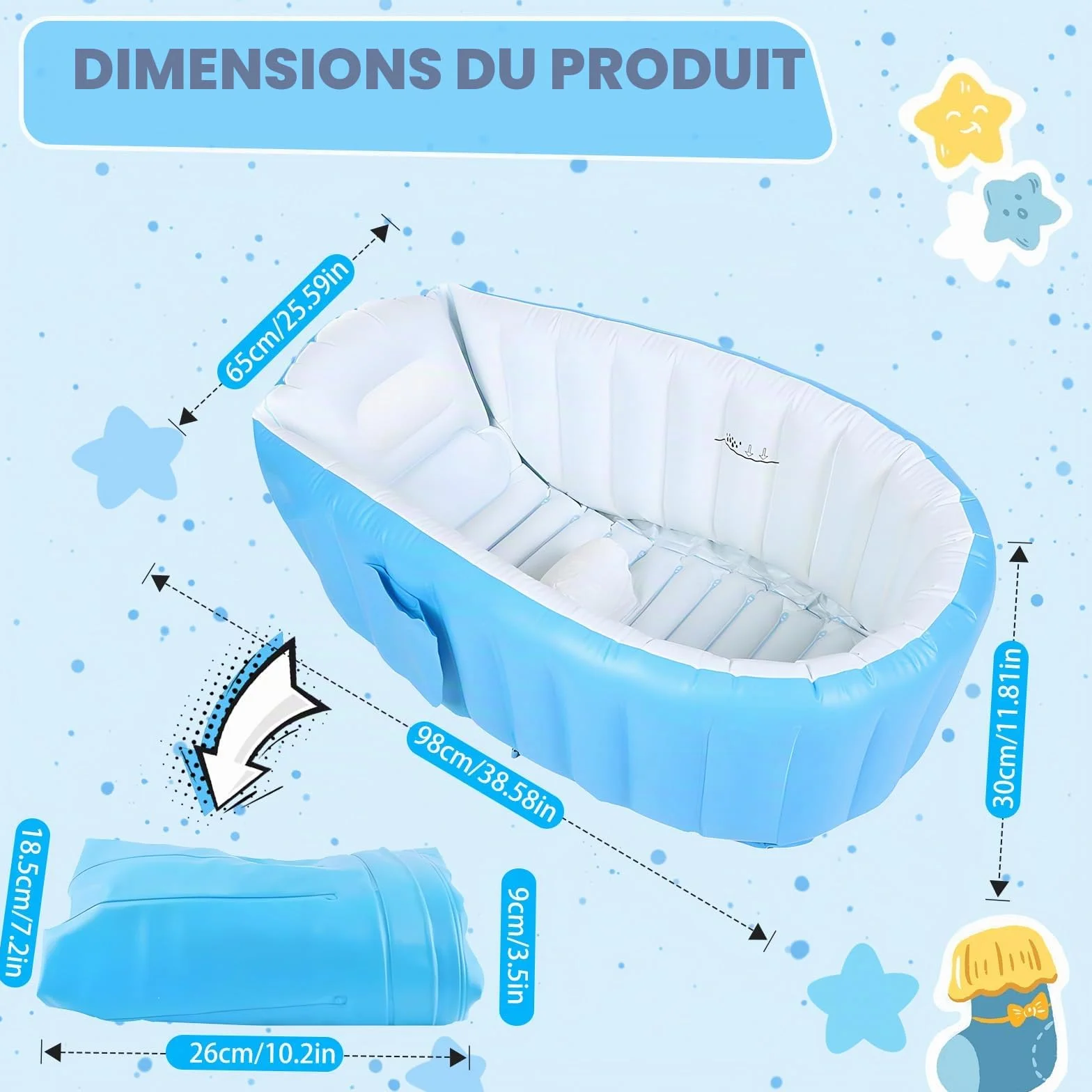 Baignoire Gonflable pour Bébé Portable avec Pompe à Air Mini Piscine Nouveau-né