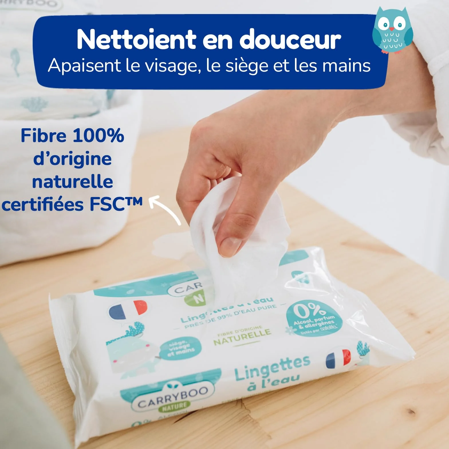 Lingettes à l’Eau pure 4x58 - Lingette Bébé Fibre 100% Naturelle - Serviettes Nettoyantes Sans Allergènes - Soin Bébé Peaux Normales & Fragiles