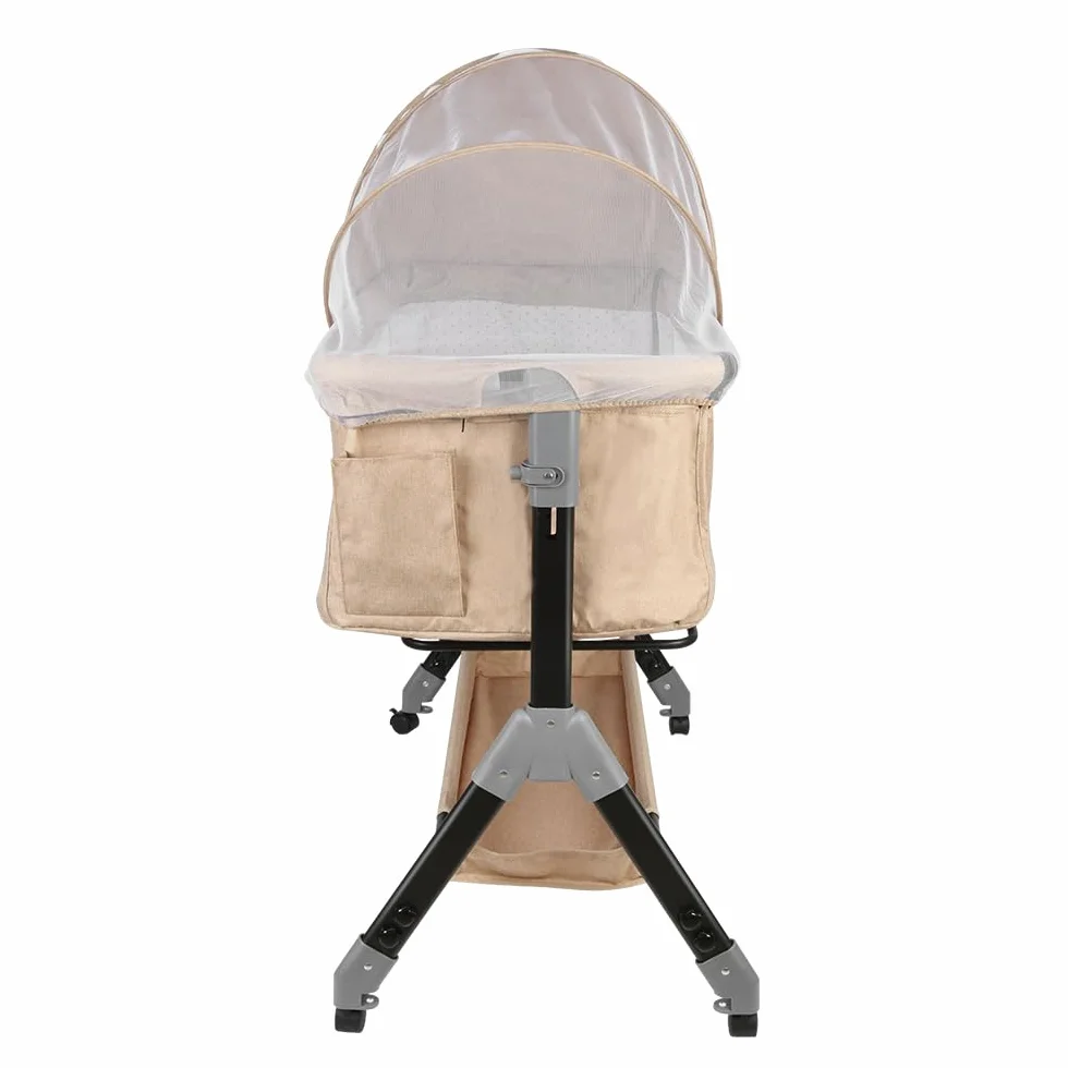 HUOLE Lit Cododo Bebe 4 Niveaux Couffin Dormir Securite Portable Plier Nouveau-ne 104x52x100-110 cm Blanc casse