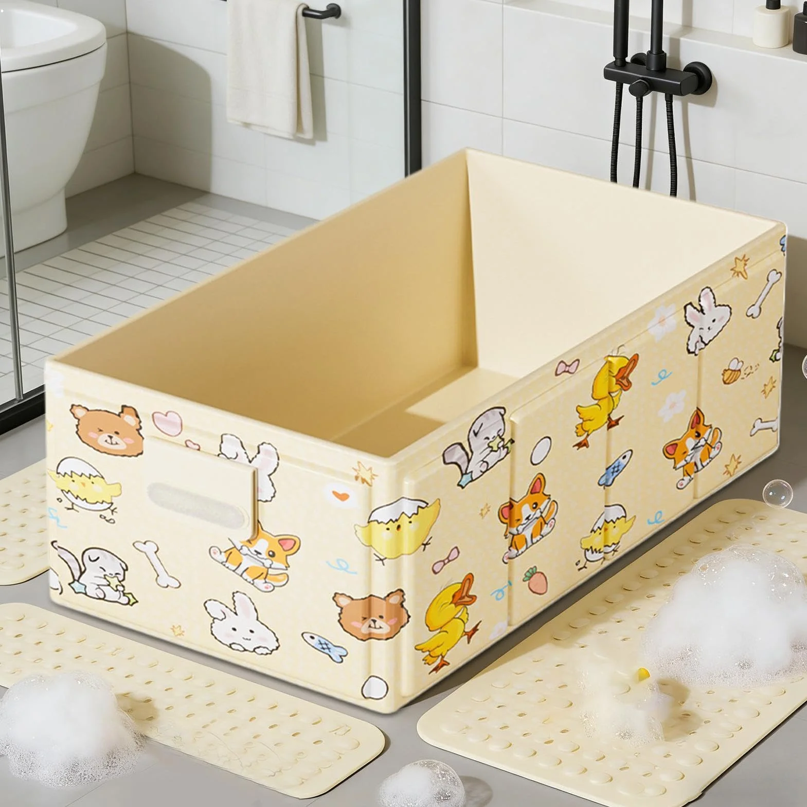 Baignoire Pliable Bébé 0-4 Ans 84x43x34cm Bassin Douche Portable avec Bouchon Vidange