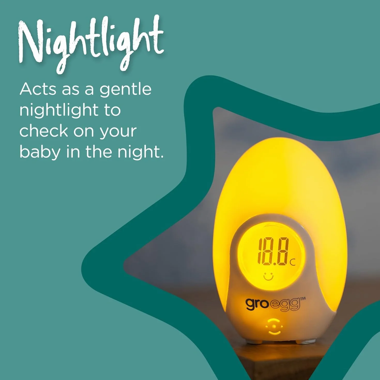 Tommee Tippee Groegg Thermomètre numérique à couleur changeante pour chambre d'enfant et veilleuse, USB, affichage numérique de la température, 1 pièce