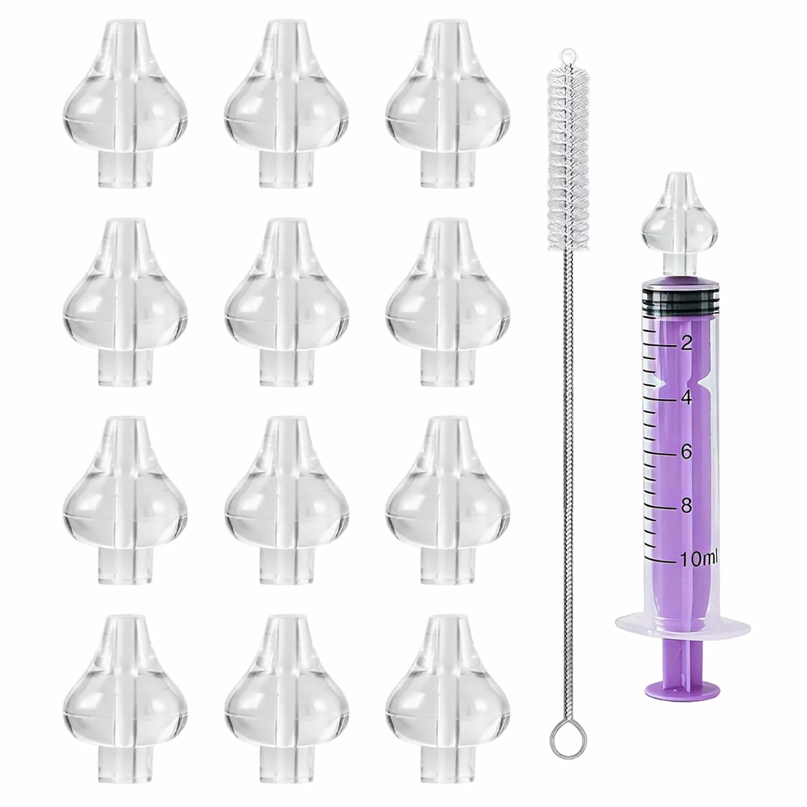 Embout Seringue Nasale Bébé 12 Pièces Silicone Souple avec Brosse