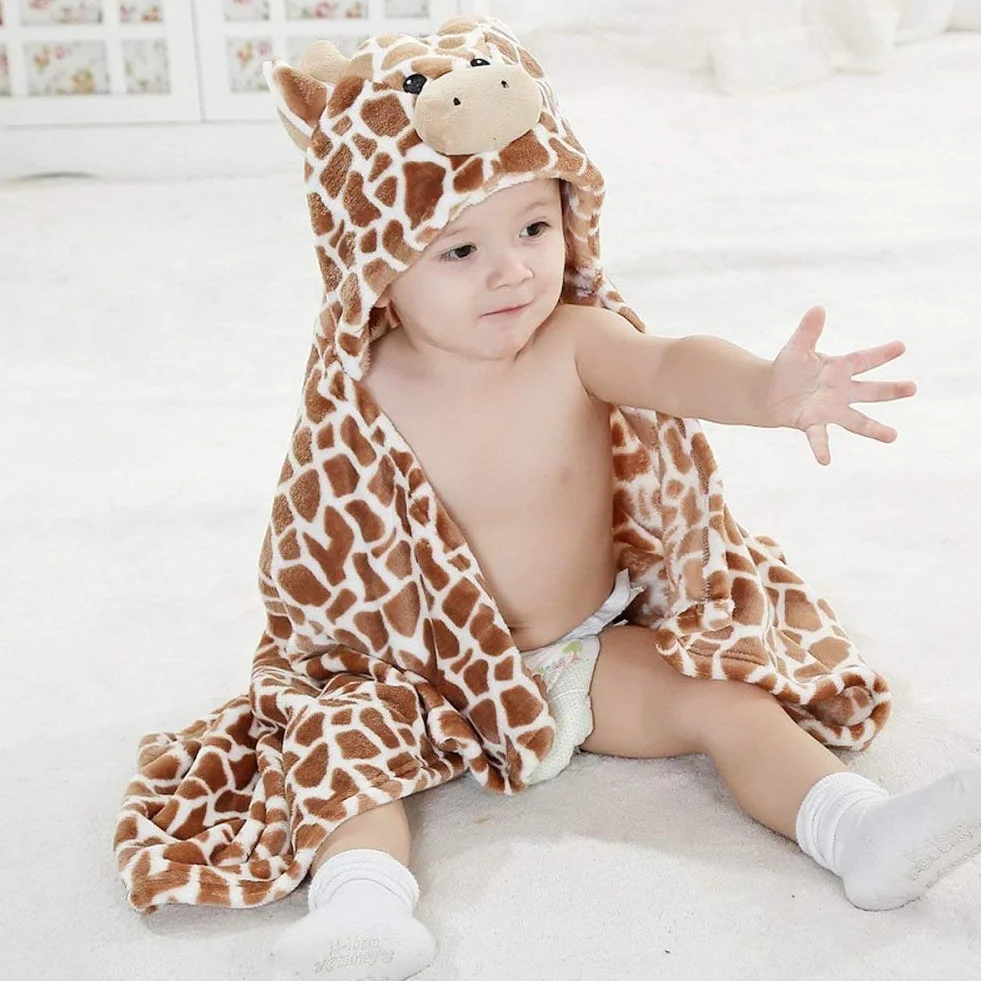 Serviette à Capuche pour Bébé Couverture de Flanelle Douce Peignoir Conception Animaux Poncho Bébés Garçons Filles