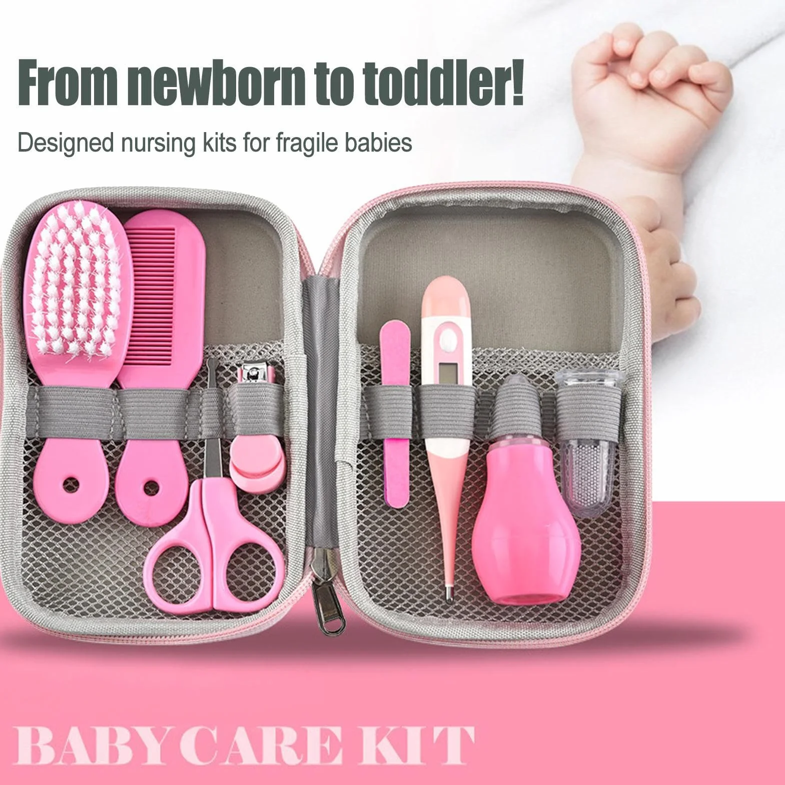 Trousse De Soin Bébé Naissance 8Pcs, Kit Manucure Sécurité Bébé Avec Brosse À Dents, Coupe-ongles Et Peigne