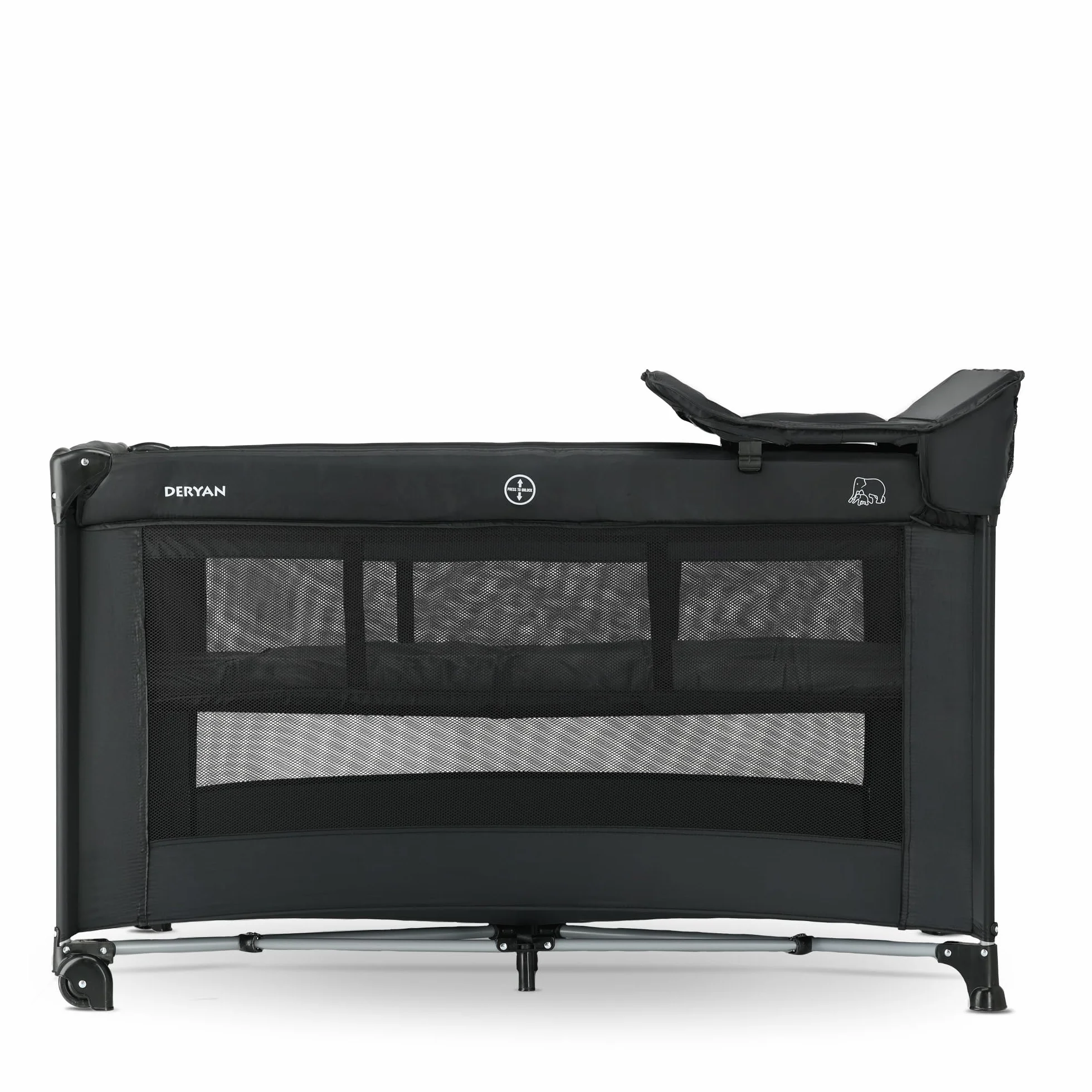 Lit Parapluie 2 en 1 Deryan pour Bébé 120x60 cm Noir avec Étagères et Sac de Transport