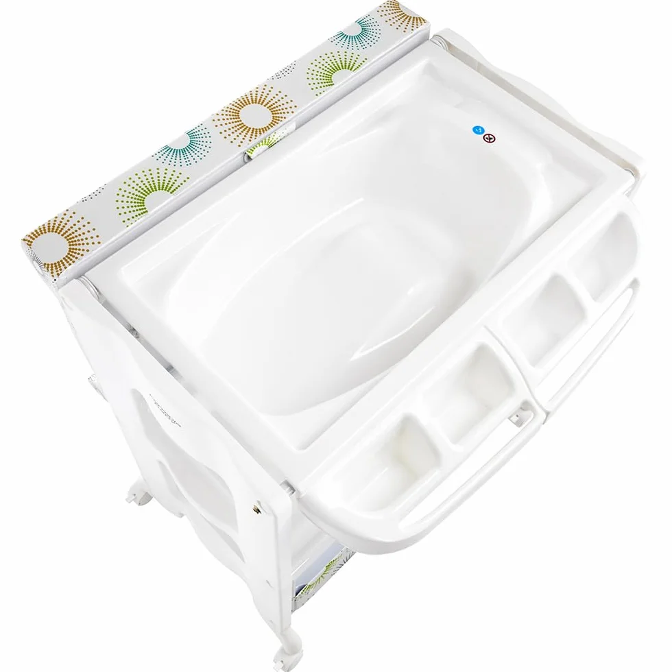 Table à Langer bébé Formula avec baignoire amovible, tuyau drainage, rangement et 4 roulettes