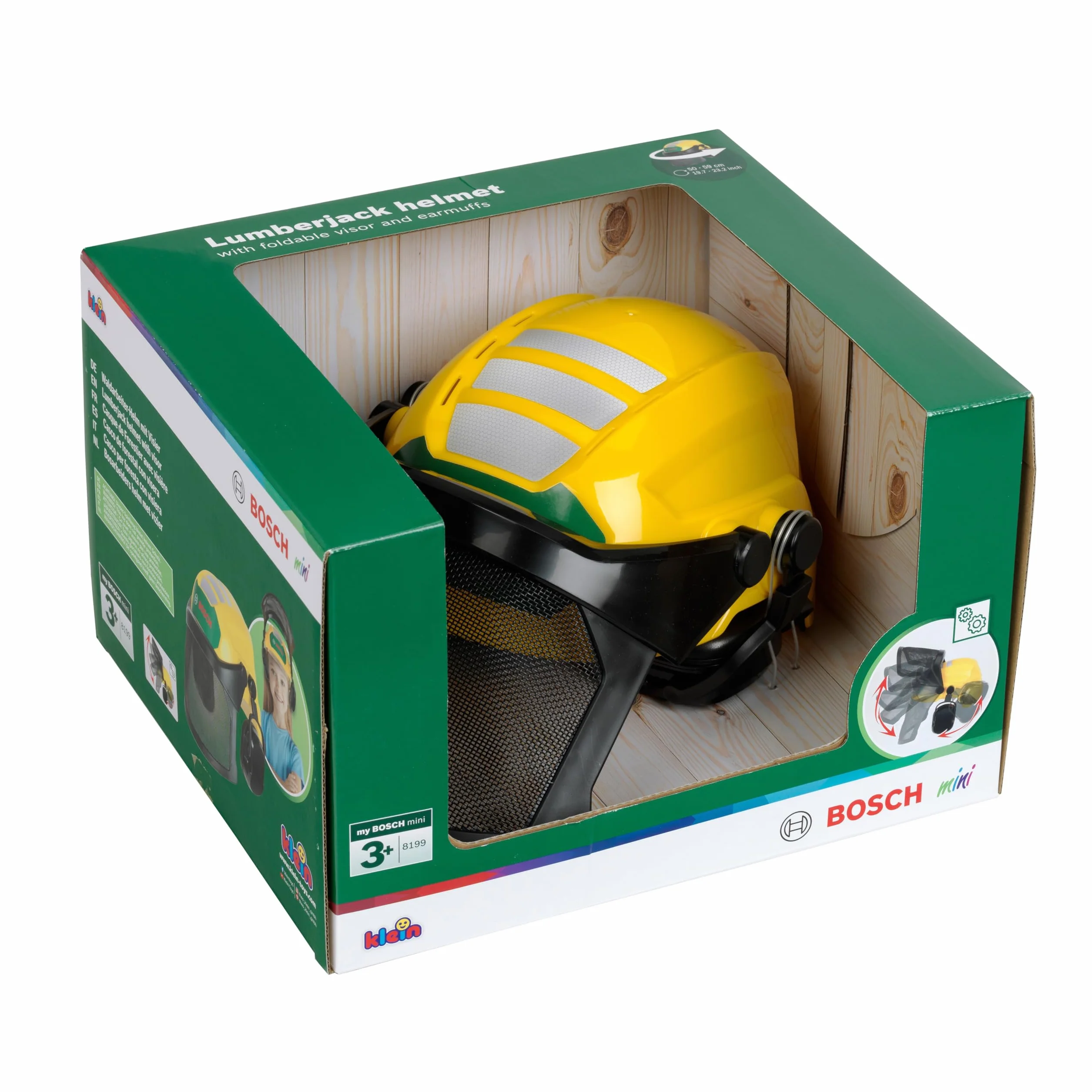 Theo Klein 8199 Bosch Casque de bûcheron pour enfants, Casque de jeu ajustable avec visière et protège-oreilles, Jouet sous licence officielle