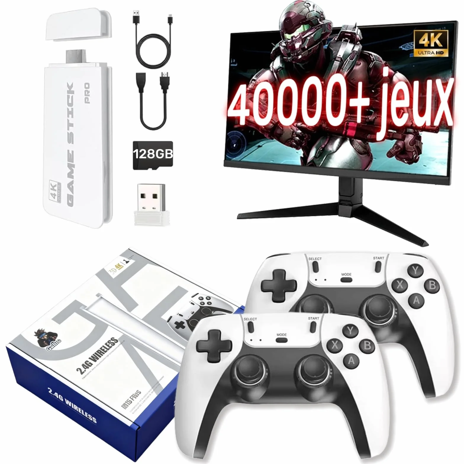 Console de Jeux Rétro Rexoplay avec HDMI 4K, 23 Émulateurs, 40000+ Jeux, Manettes Sans Fil 2.4G