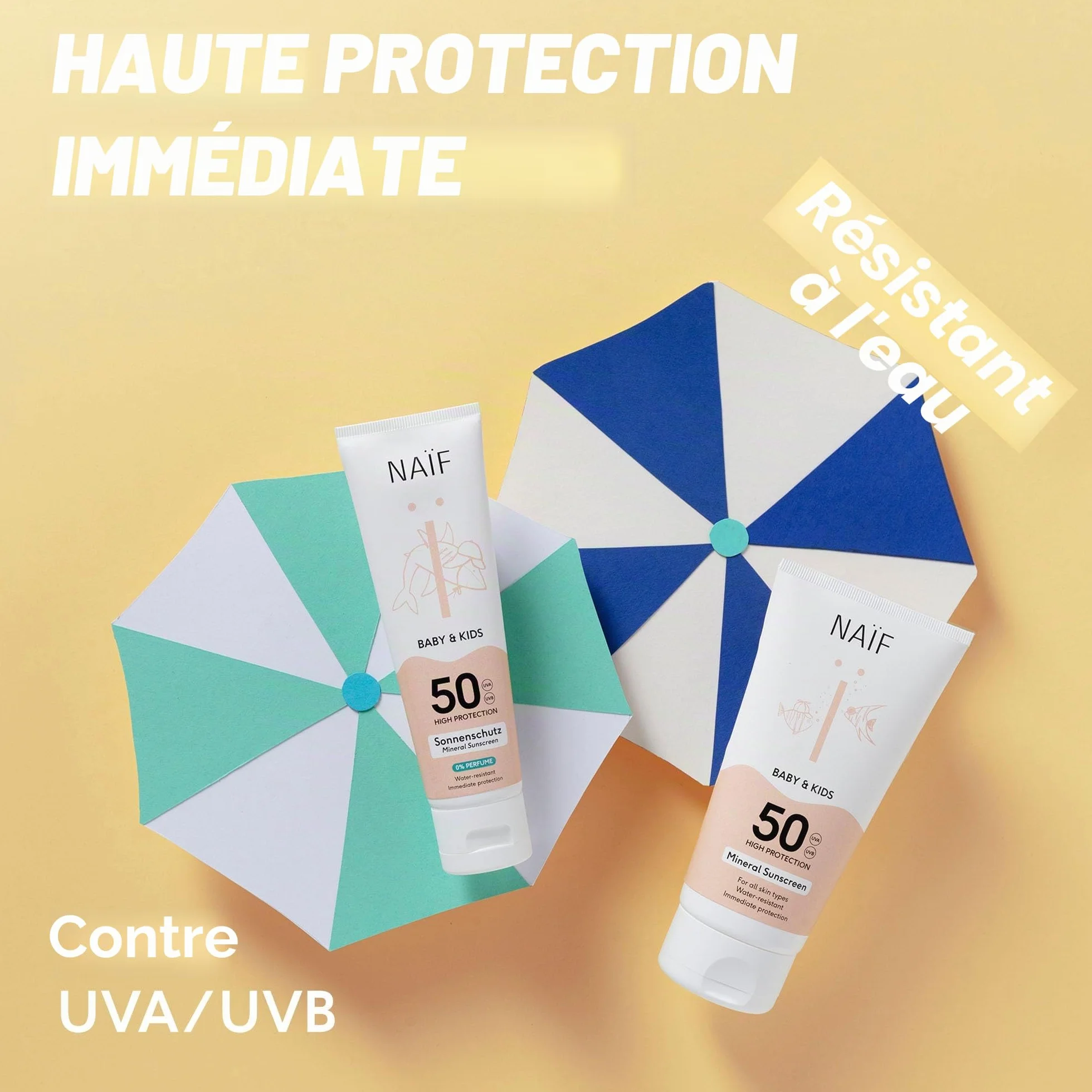 Naïf Crème Solaire Minérale Bébé & Enfant SPF 50 Protection UVA/UVB Résistante à l’Eau 30 ml