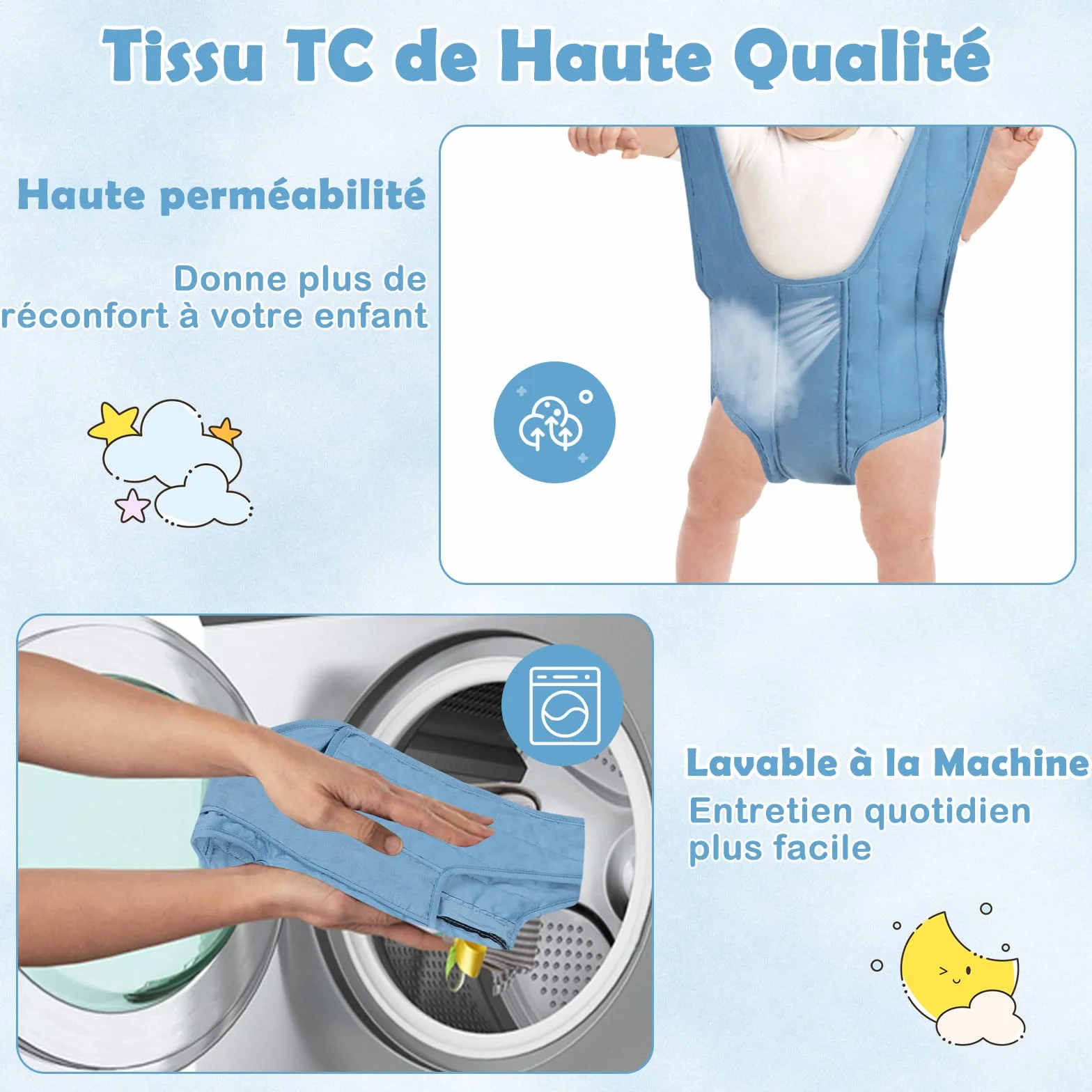 COSTWAY Sauteur de Porte Bébé 6-12 Mois, Siège Suspendu Chaîne Réglable 29-93 cm, Tissu TC Tube Fer, Charge Max 12KG, Bleu