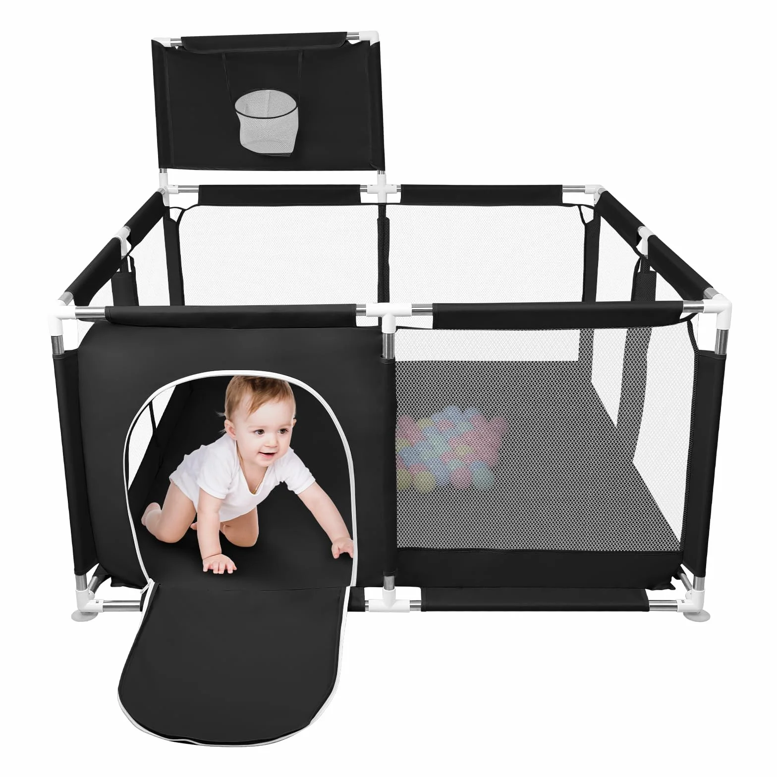 Box per Bambini con Succhiatori Recinto per Baby Tessuto Oxford 300D Centro Attività 126x126x66 cm Nero