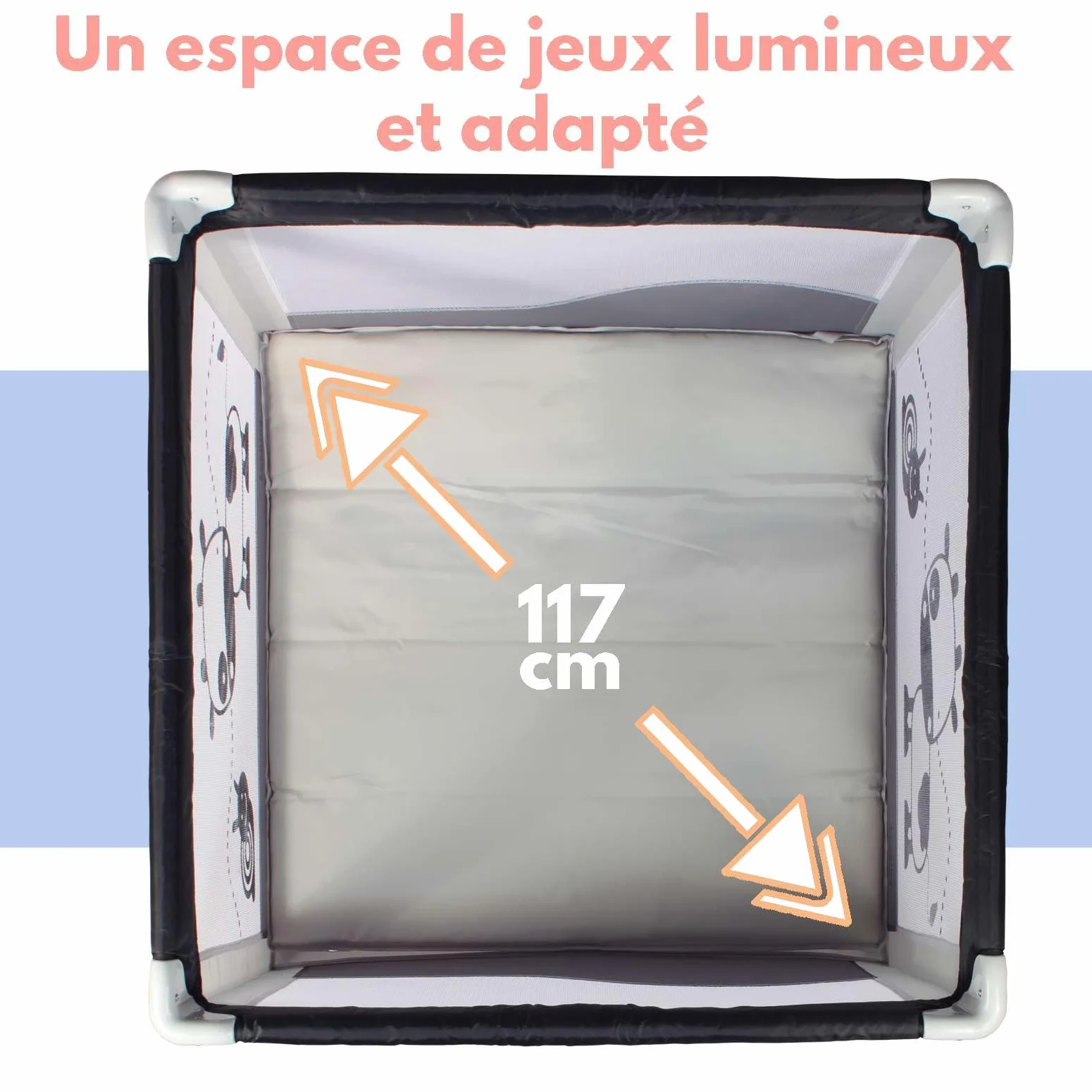 Looping Parc Bébé Pliable 90 x 90 cm Black Emotion avec Réhausseur Réglable 2 Niveaux, Sac de Transport Inclus, jusqu'à 15kg
