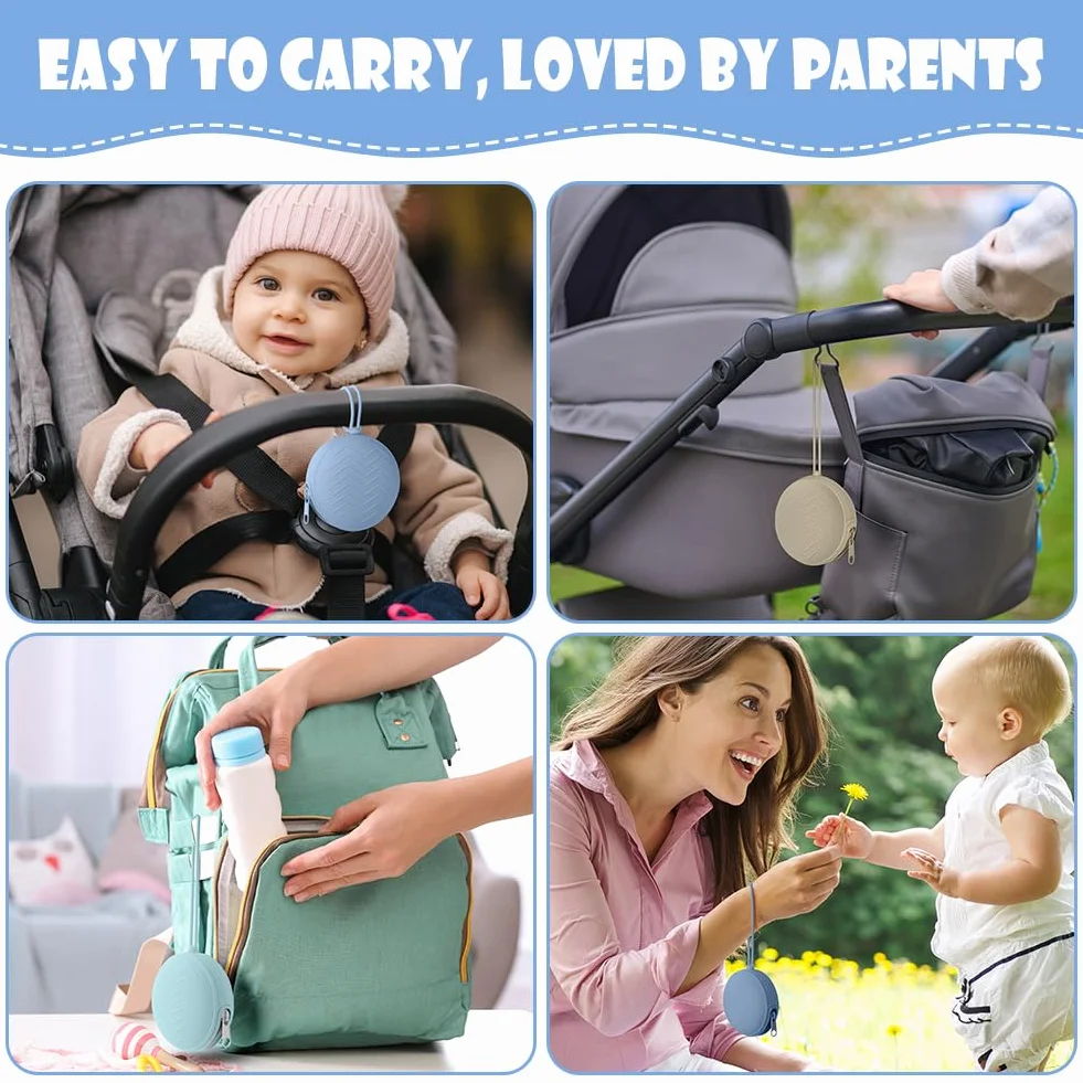 Boite a Sucette Bebe 3pcs Silicone Rangement Portable Impermeable sans BPA Voyage Gris fume Kaki Bleu