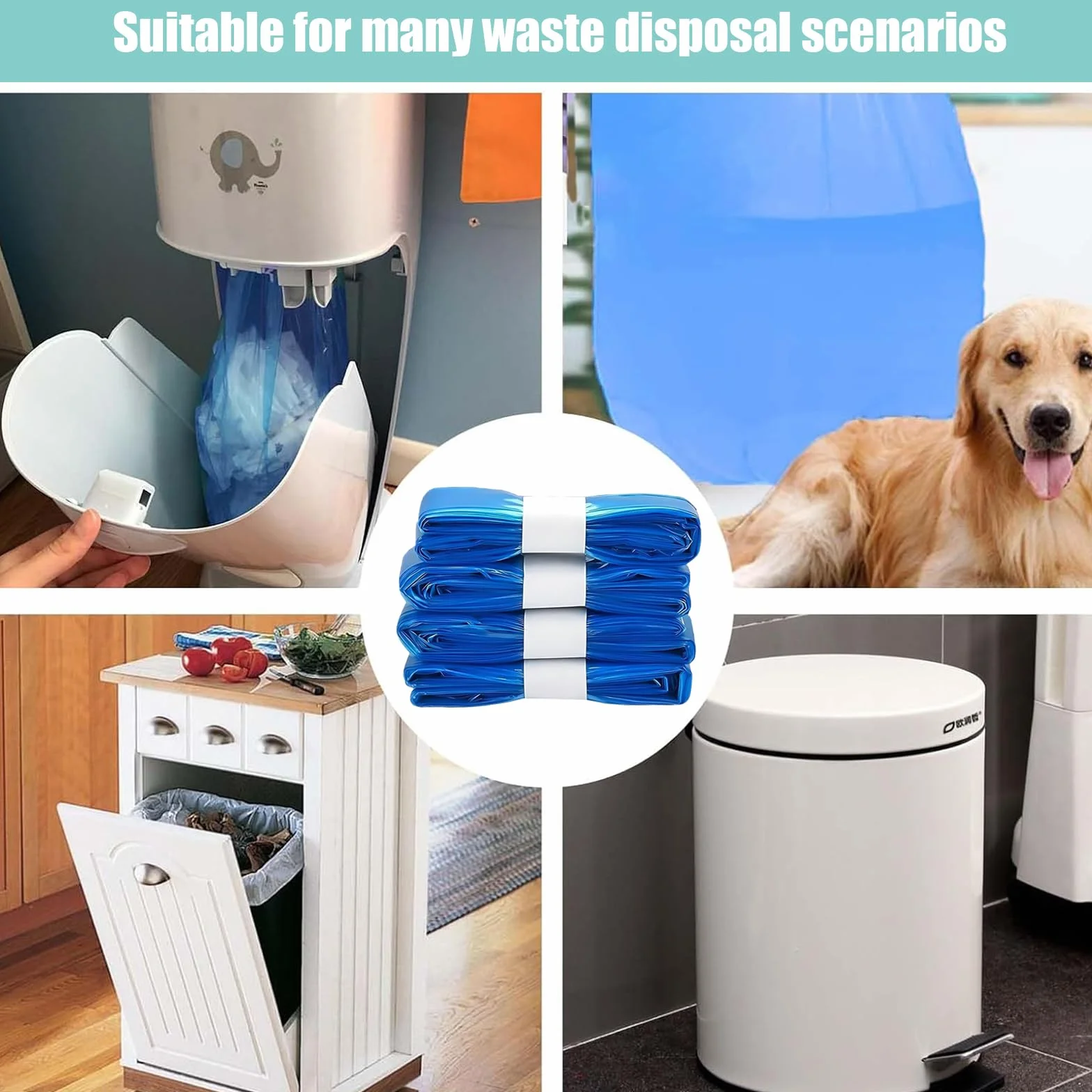 Sac Poubelle Couche Recharge 12 Pièces Grande Capacité Anti-odeur Compatible Tous Types (Bleu)