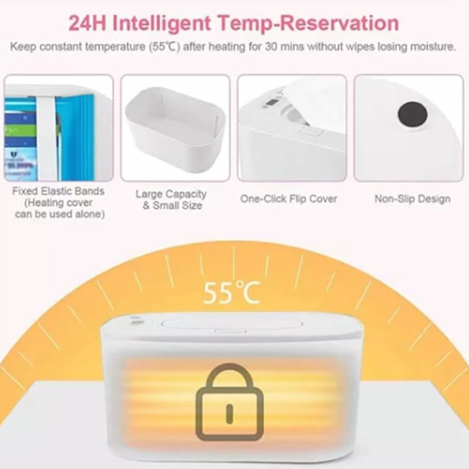 Chauffe-lingettes pour Bébés Réglable 40-60°C 3 Modes Température USB Portable Blanc