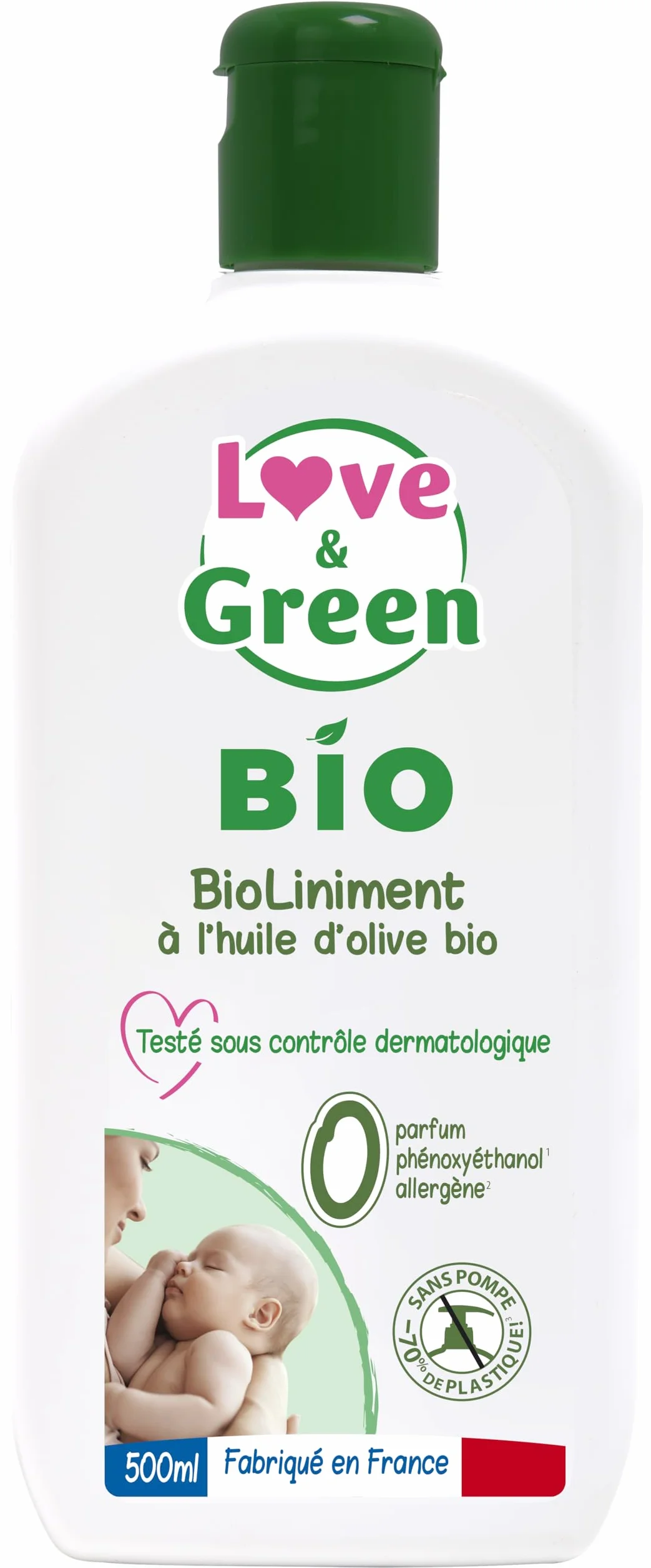Love & Green BioLiniment certifié Bio Sans parfum 500ml Fabriqué en France
