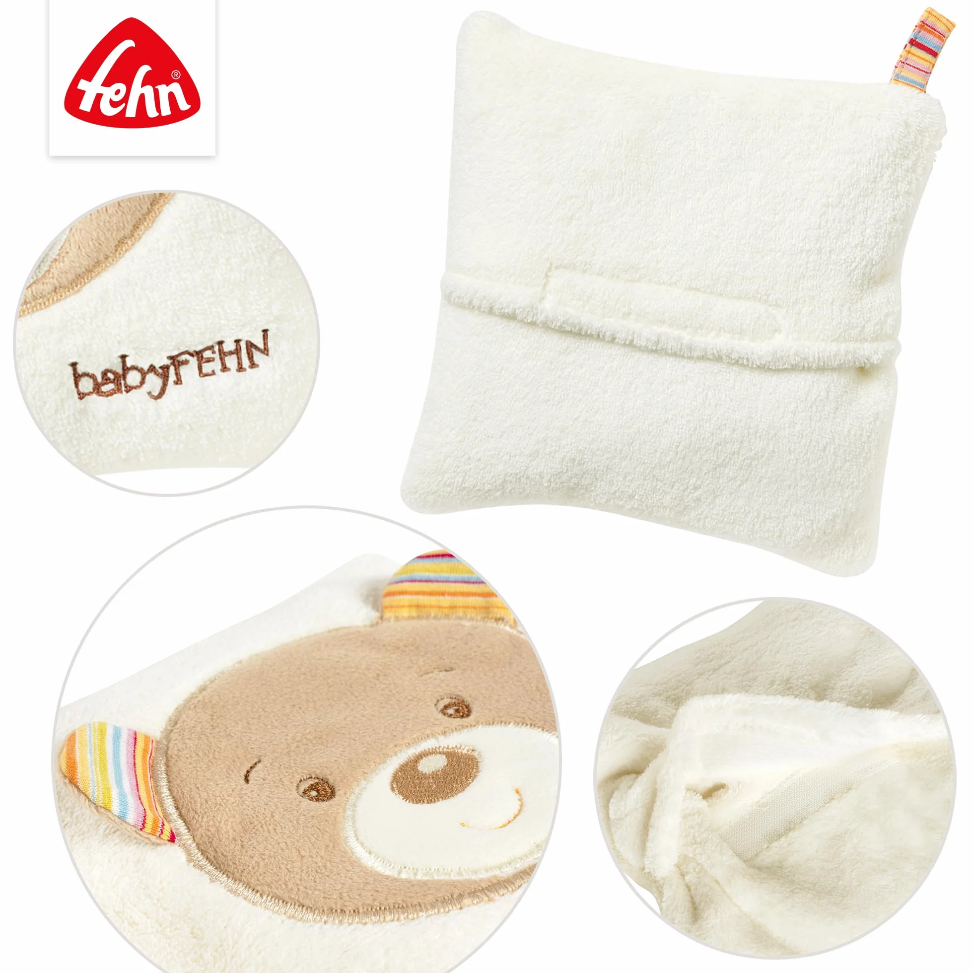 Fehn Coussin de noyaux de cerise ours - Sac chaud et froid amovible pour bébés 0 mois+