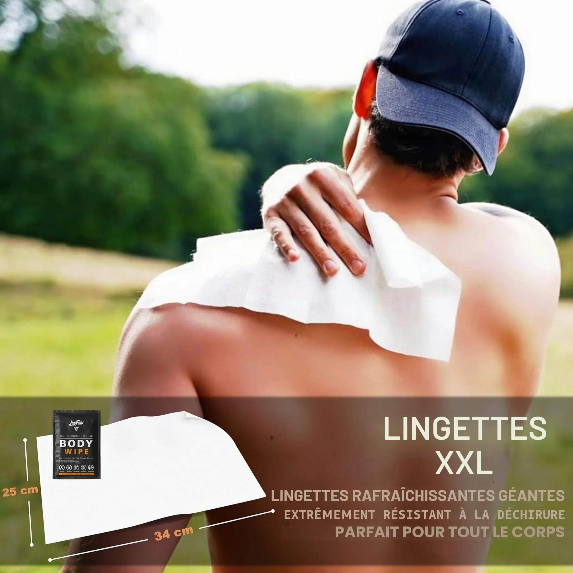 Lingettes pour le corps XXL - Lingettes humides pour voyages, camping, festivals - 10 lingettes individuelles