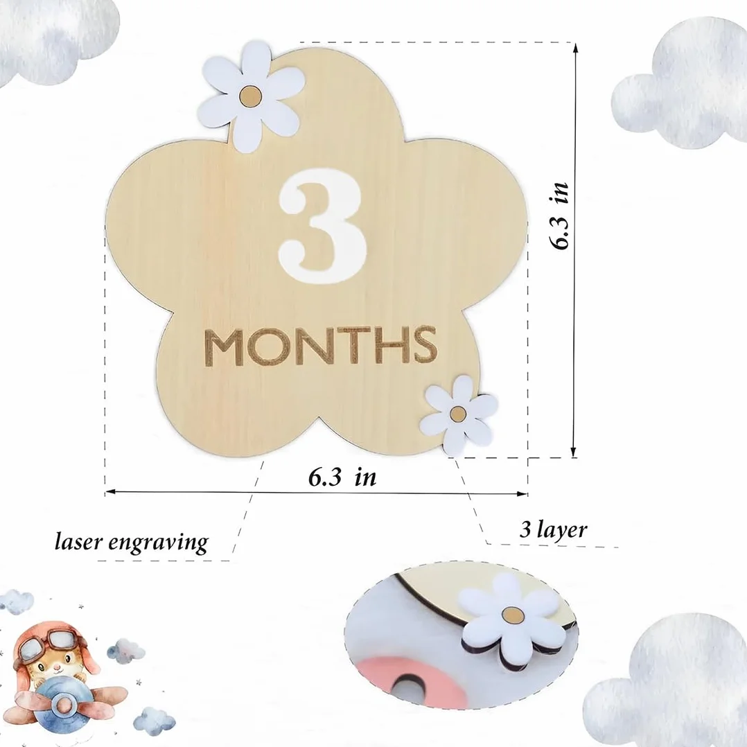 Accessoires Photo Bebe Floral Bois 0-12 Mois Enregistrement Croissance