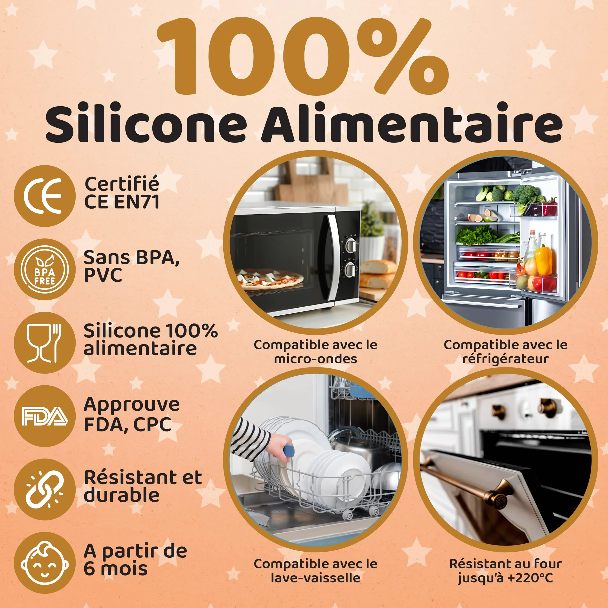 Coffret Repas Bébé Silicone Set Vaisselle 1er Âge Assiette Ventouse Cuillère Bavoir Tasse Sans BPA DME Bébé Beige