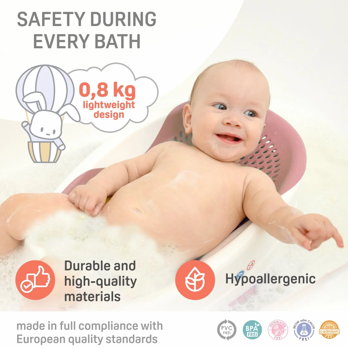 BABYLON DOLPHIN Siège de bain bébé 0-6 mois ergonomique antidérapant baignoire Vert aqua