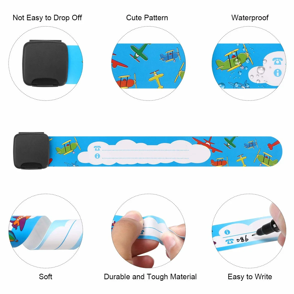 Bracelet Identification Enfant Vicloon 12PCS Anti Perdu Réutilisable Étanche