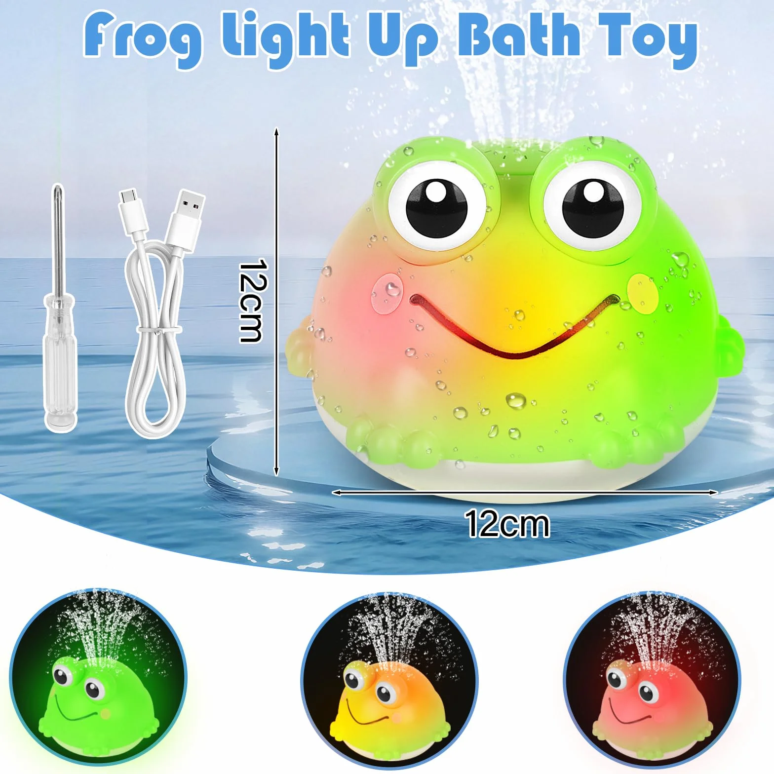 Withosent Grenouille Jouet Bain Bébé Rechargeable LED Induction Automatique Arroseur 1-6 Ans