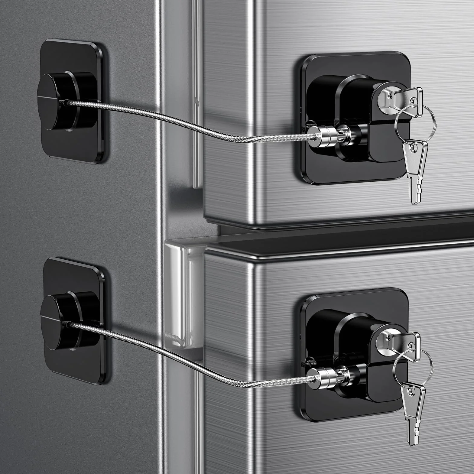 Lot de 2 Cadenas Frigo pour Enfants, Verrou Sécurité Réfrigérateur Sans Percage, Noir
