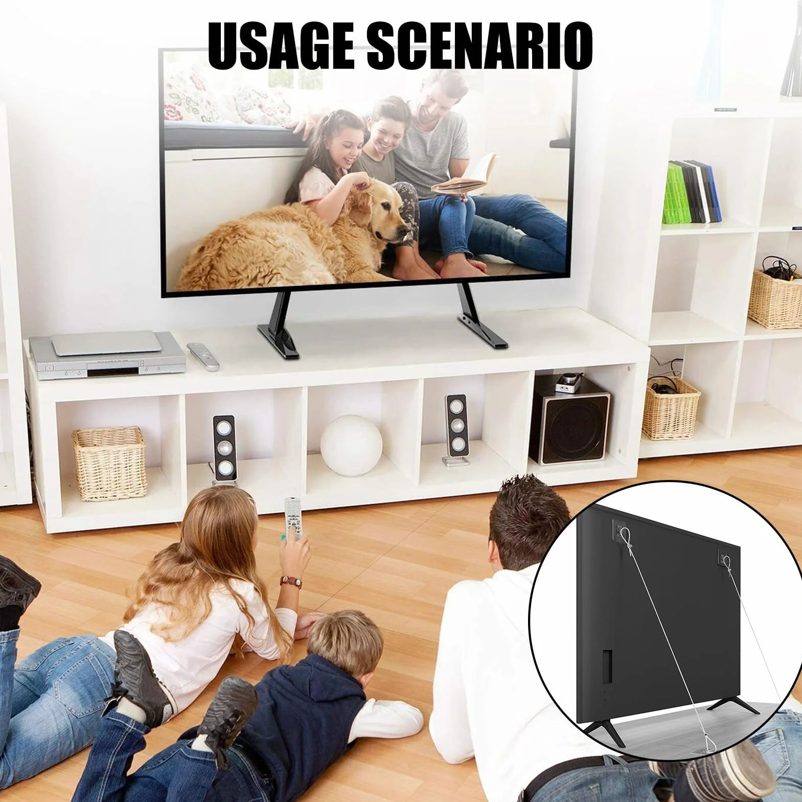 Sangles de Protection Anti-Basculement pour TV Meubles, Fixation sans Percage, Sécurité Réglable Mur/Télévision