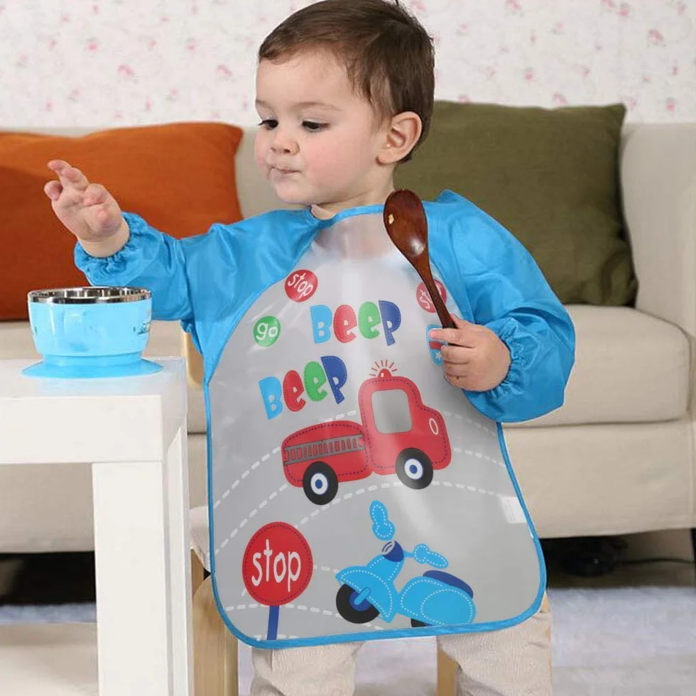 Vicloon Bavoirs à Manches Longues Imperméables 3pcs Enfant Bébé Tablier d'Alimentation Orange-Violet-Jaune