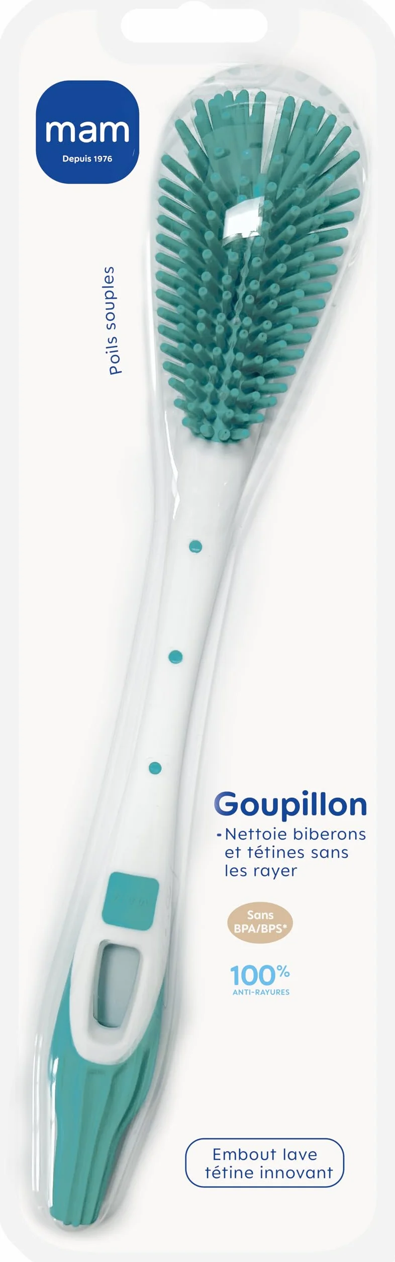 Goupillon pour biberon et tétine – Brosse de nettoyage en silicone avec poils extra-souples anti-rayures