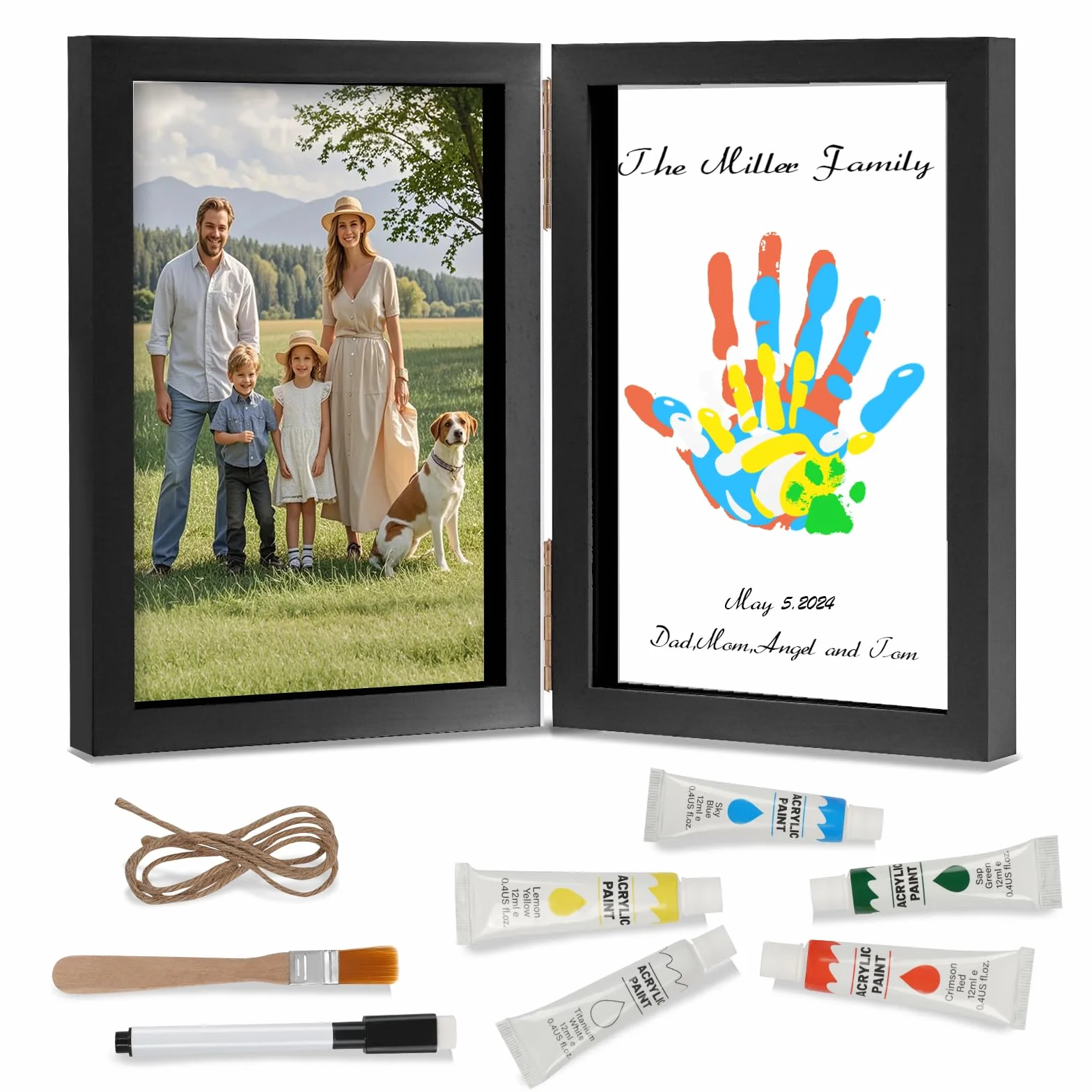 Nabance Empreinte Main Famille 4 Plaques Plexiglas 5 Couleurs Pigments Cadre Empreinte Famille Noir