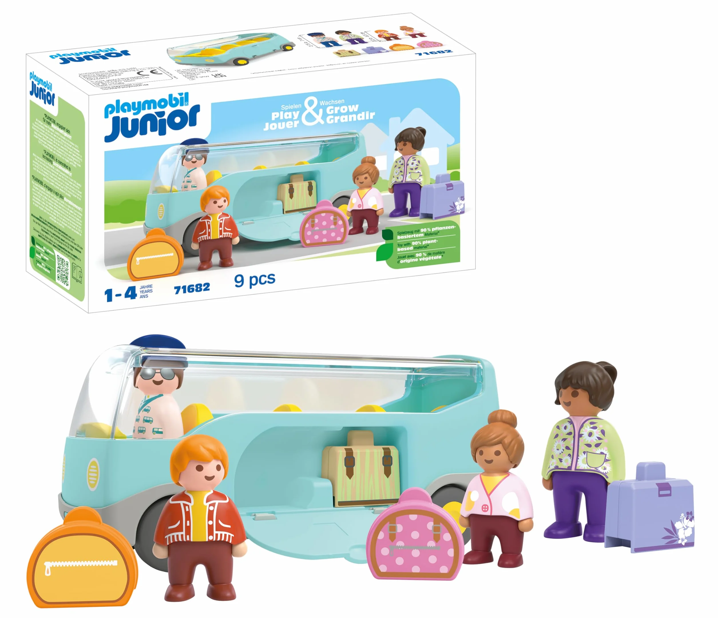 Playmobil 71682 Junior Autocar de Voyage avec Bagages et Figurines Jouet Végétal Dès 12 Mois
