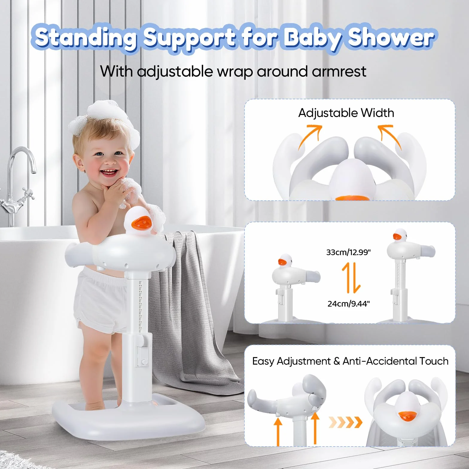 Baignoire bébé avec support de douche, aspiration stable et forte, support pour bébé debout