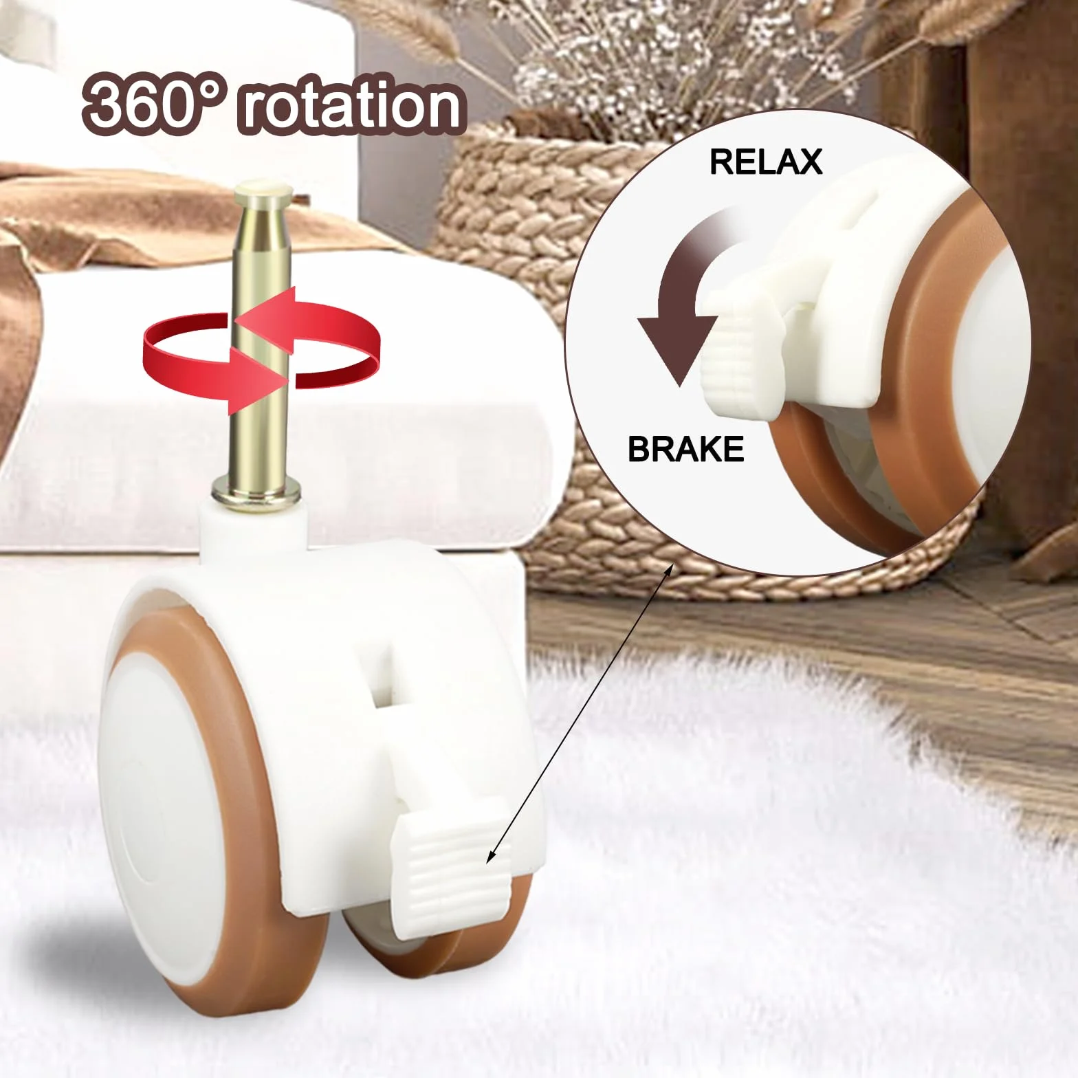 Roulettes pour Meubles d'Enfants Silencieuses en Caoutchouc avec Frein Pivotantes 360° pour Lit Bébé Chaise (Blanc)