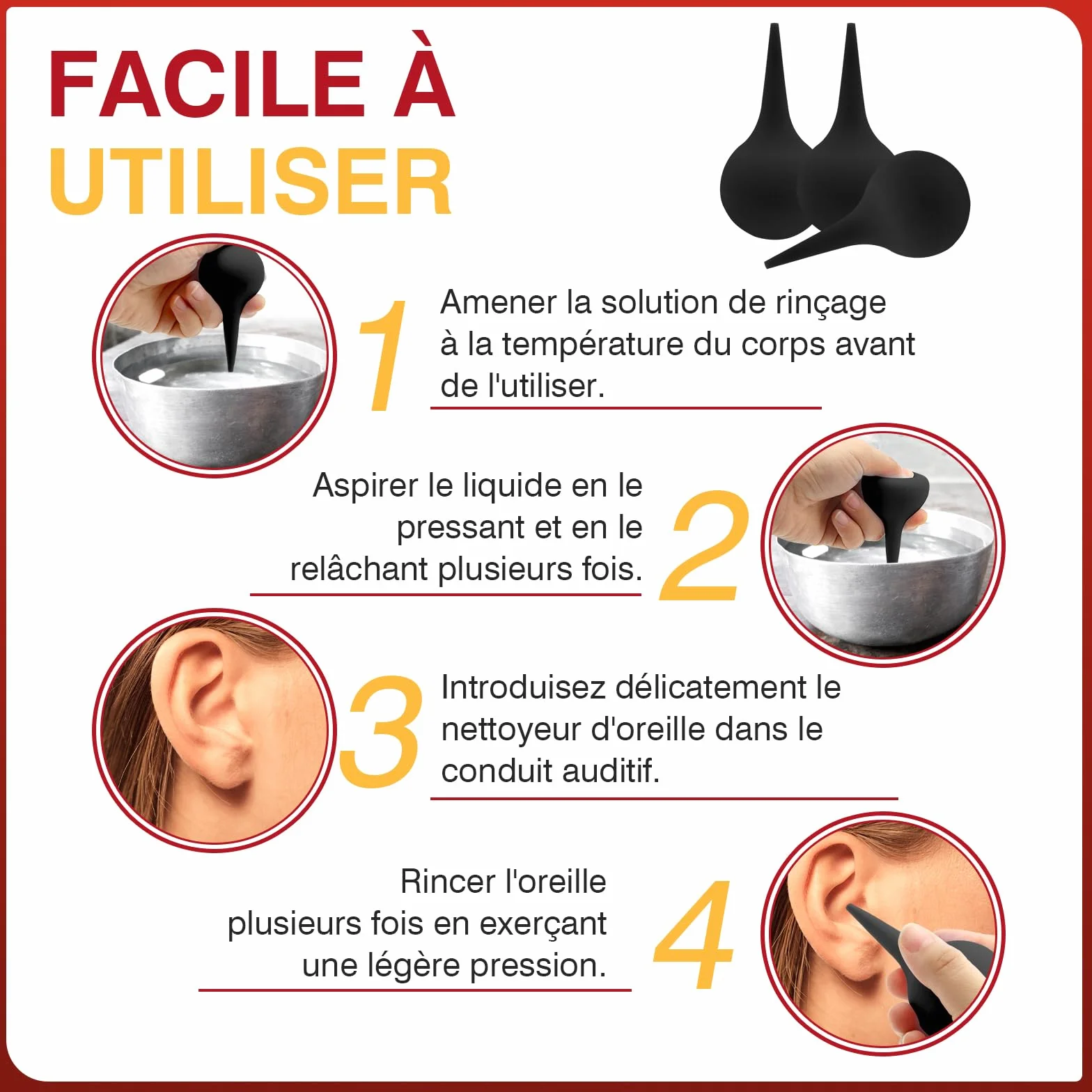 Poire Lavement Oreilles Nettoyage Oreille Bouchon Adulte Enfant Sac Tissé Poire Effilée Seringue Noir