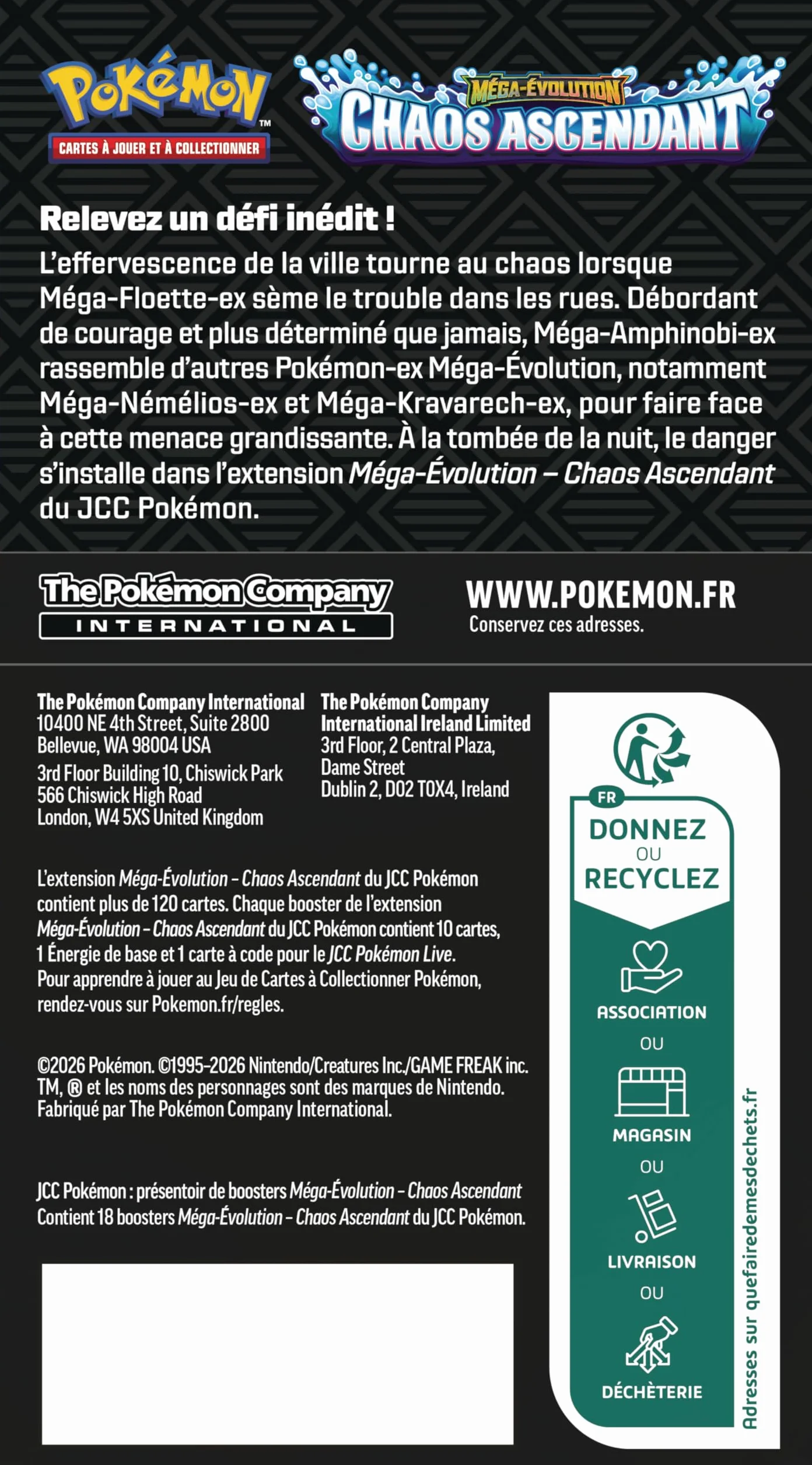 Pokémon présentoir de boosters Méga-Évolution Chaos Ascendant 18 boosters