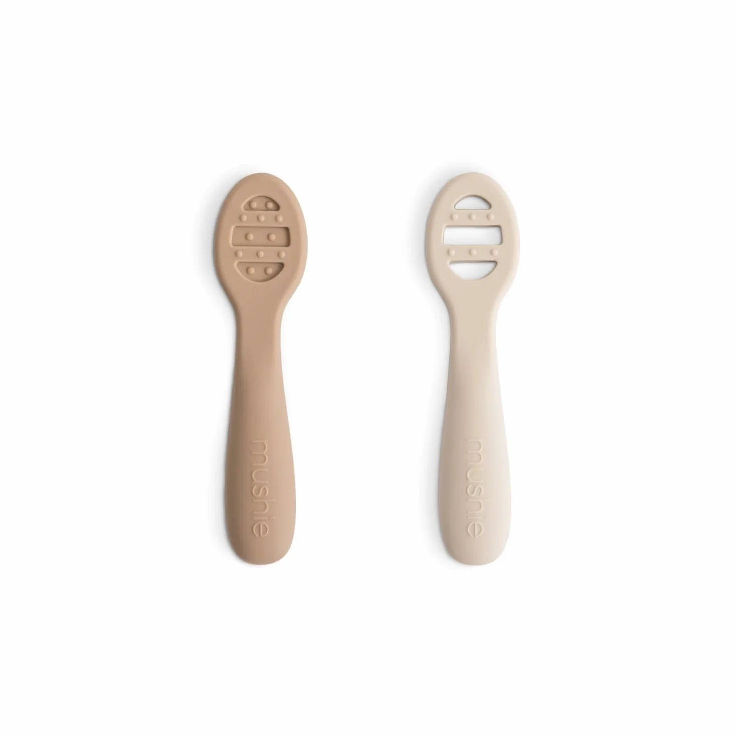 Mushie Cuillère D'apprentissage en Silicone Lot De 2 Pour Bébé Lavable au Lave-Vaisselle Natural/Shifting Sand