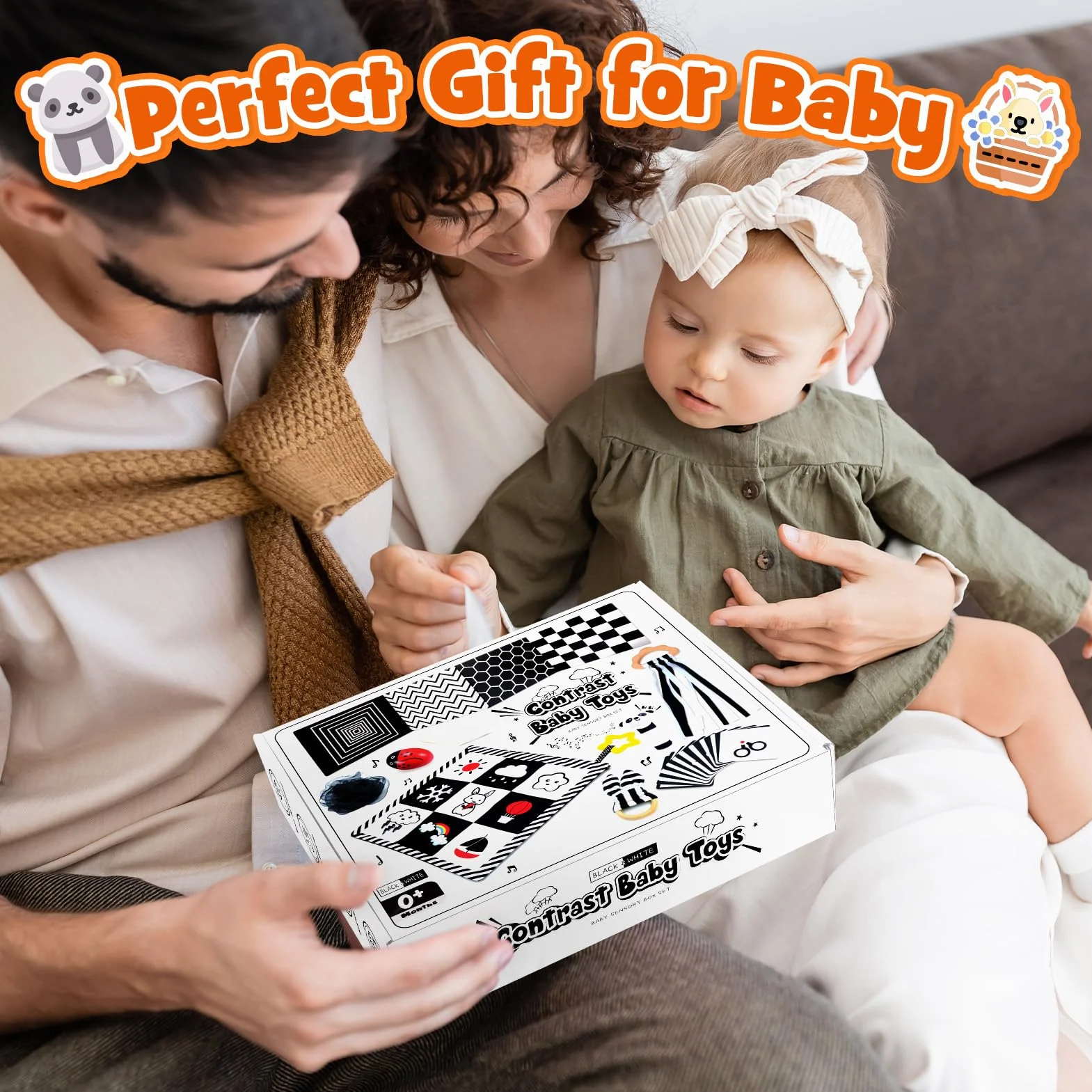HappyKidsClub Livre Carte Montessori Sensoriel Tissu Noir Blanc Bebe 0-12 Mois Jouets d'éveil