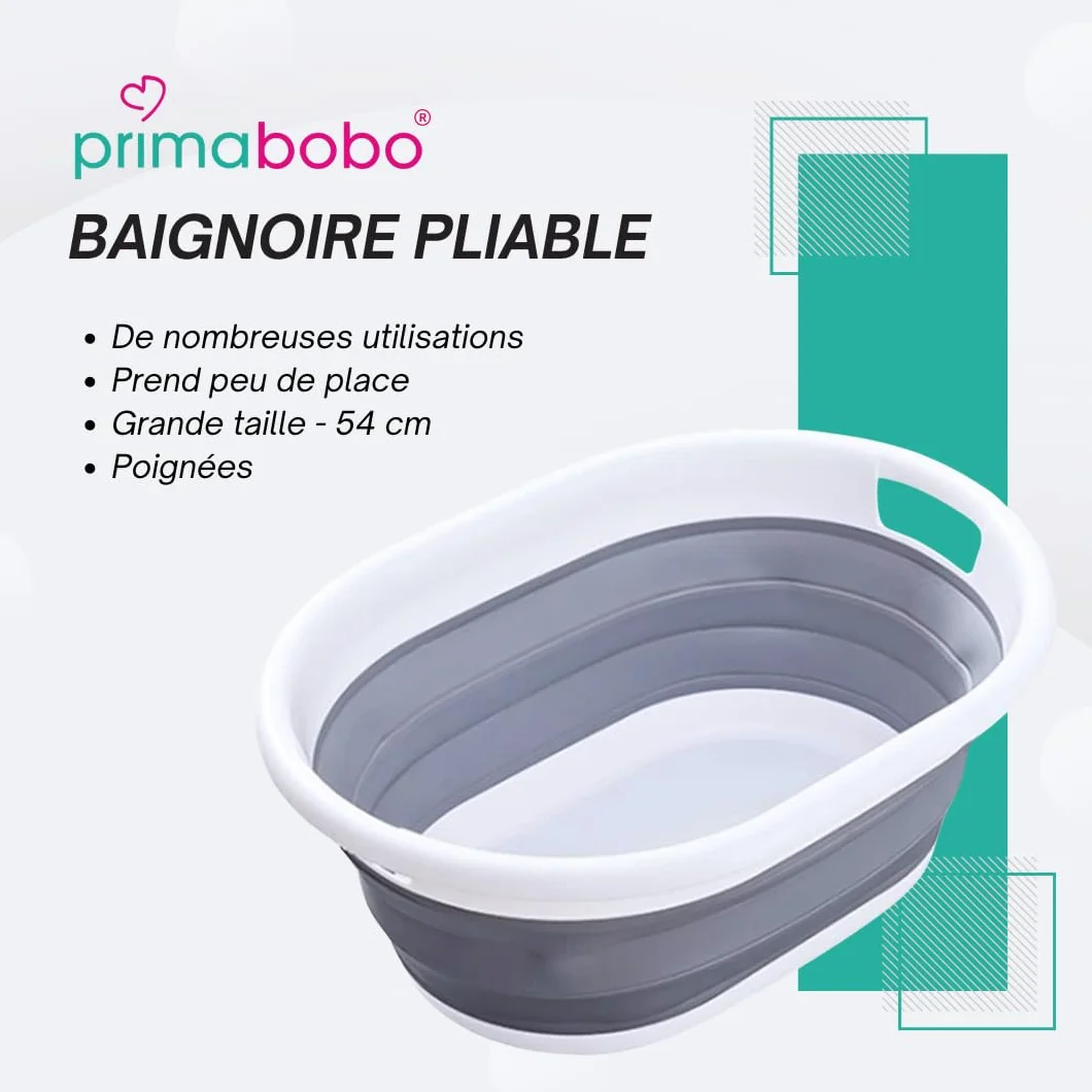 Primabobo Baignoire pliable pour bébé Grand bol Bac de lavage en plastique gris