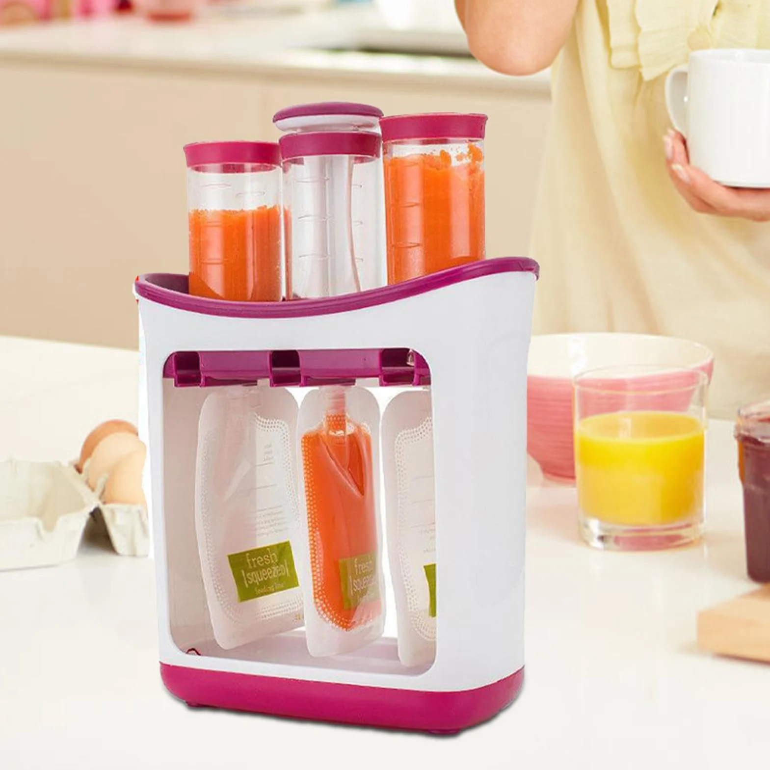 Squeeze Station Fabricant De Jus À Base, Presse Pour Bébé, Jus Fruits Frais Maison Avec Sacs Rangement