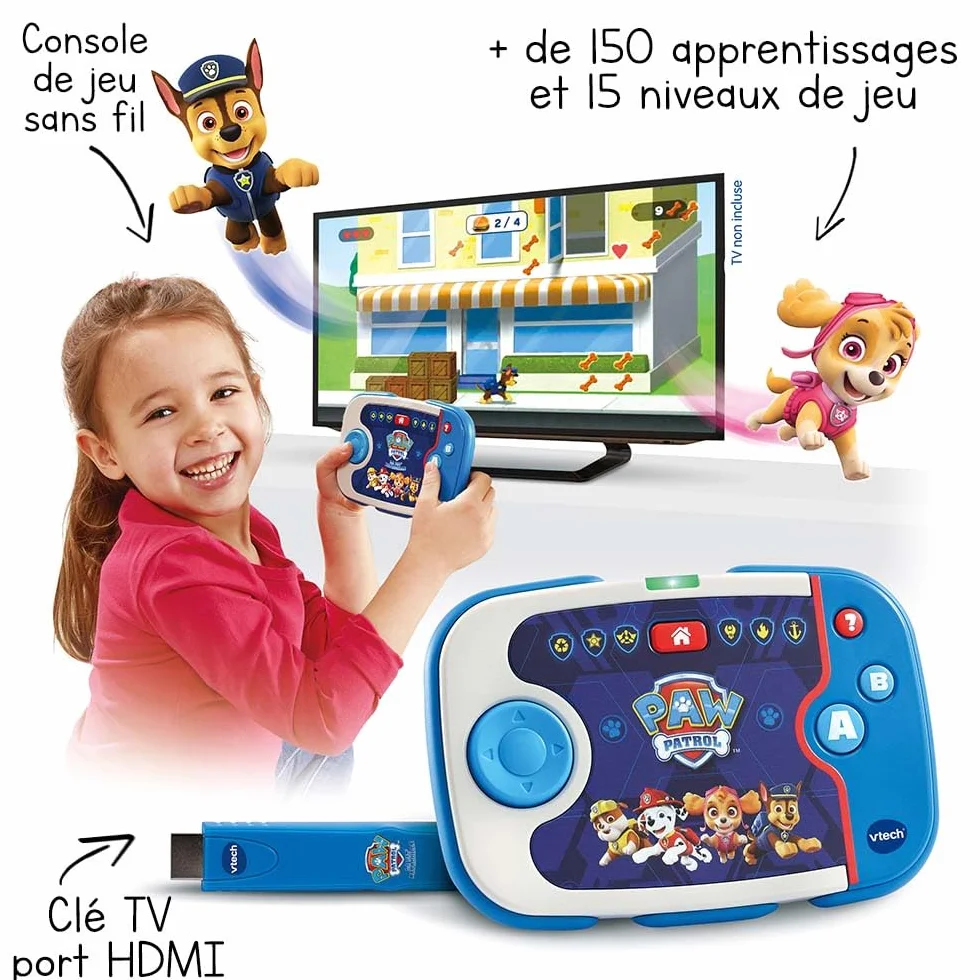 VTech Pat' Patrouille ABC Smile TV Ma Première Console TV Éducative Console de Jeux avec Manette sans Fil Clé HDMI Cadeau Enfant 3-7 Ans
