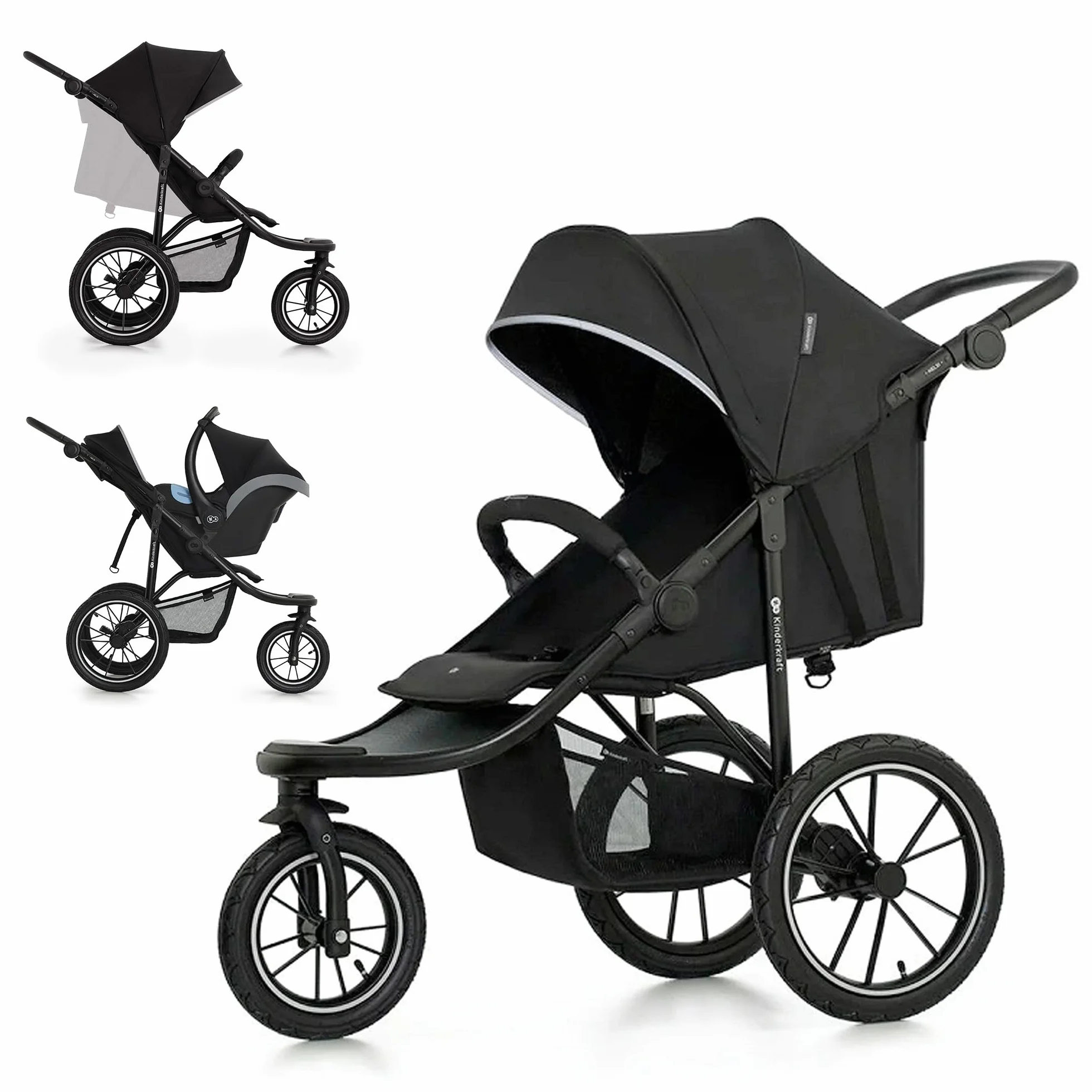 Kinderkraft HELSI 2 Jogger Poussette Sportive 3 Roues Dès La Naissance 22 Kg Réglable Gris