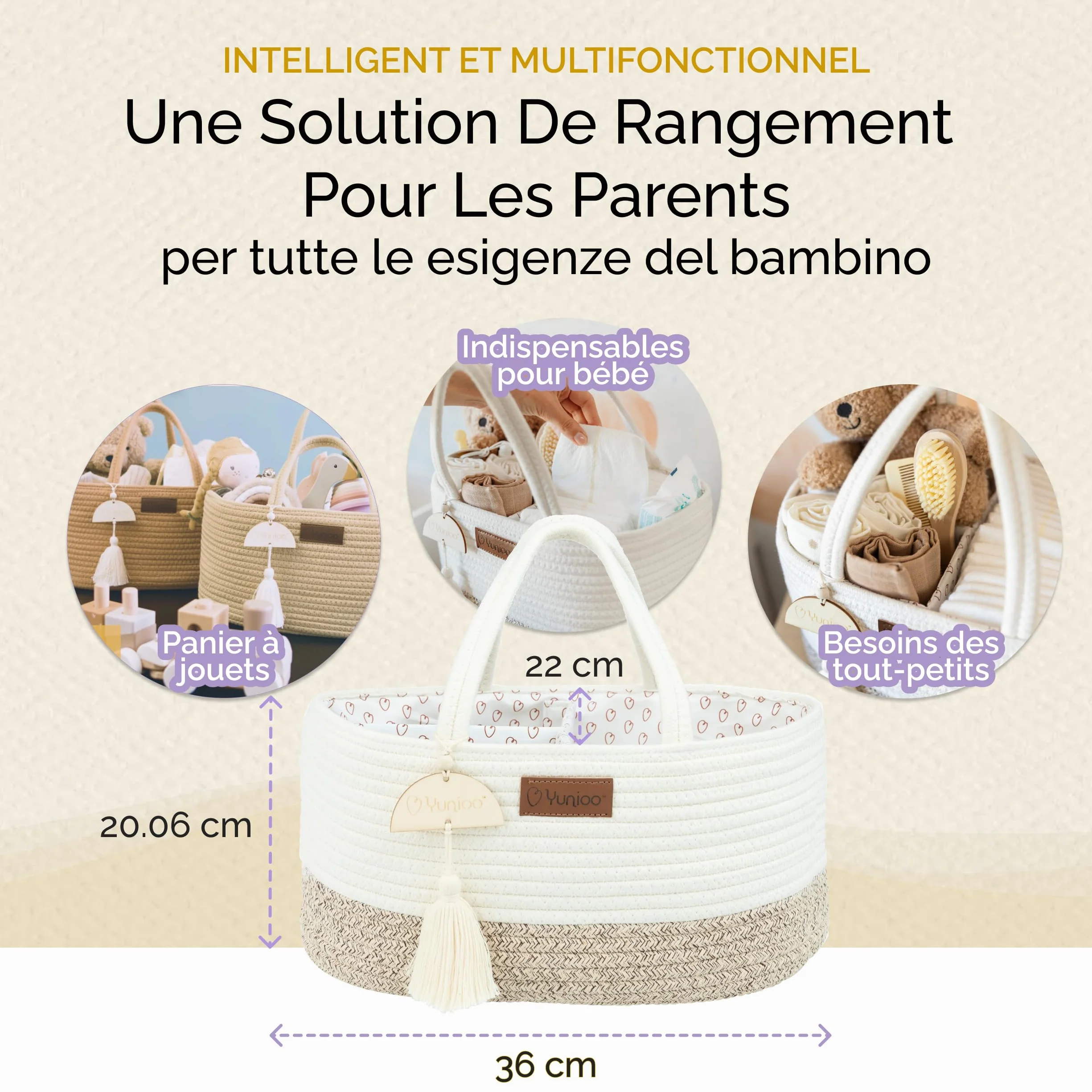 Yunioo Organisateur de panier à couches pour bébé│Sac à langer│Panier de rangement pour couches│Organisateur de jouets│Panier à langer
