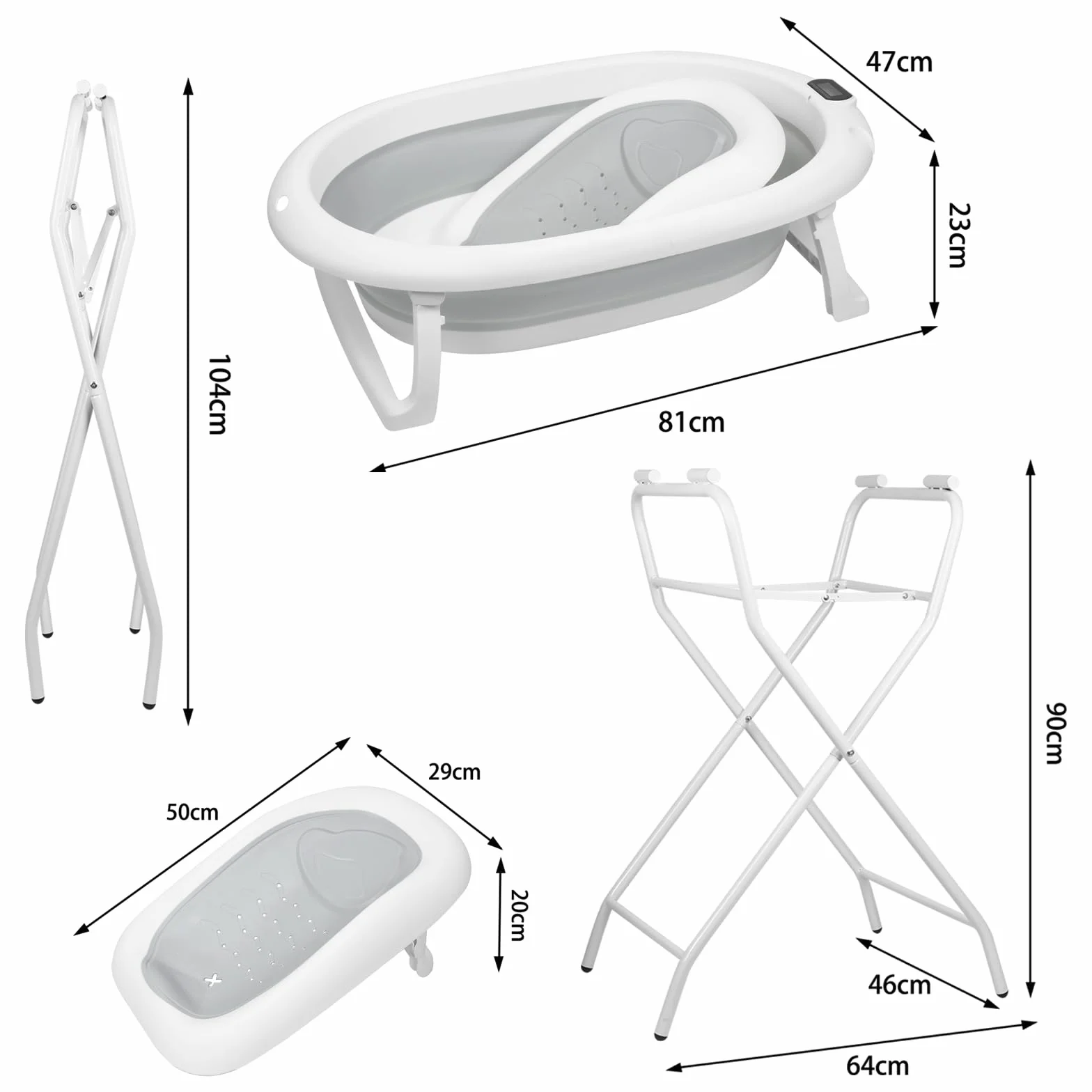 Baignoire Bébé Pliable Sur Pied XXL avec Support, Thermomètre 2.0, Siège et Kit de Drainage