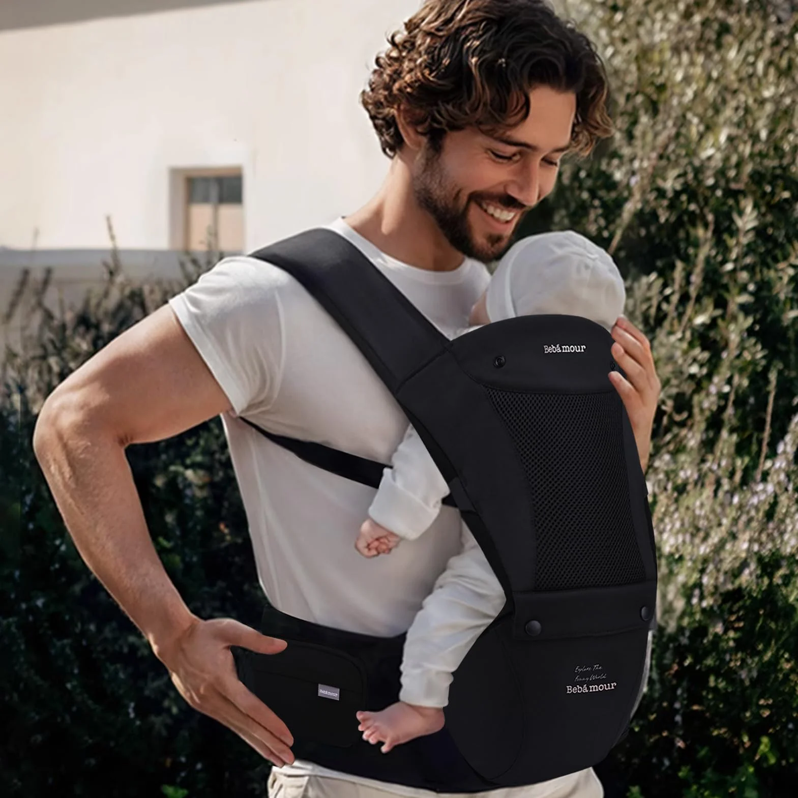 Bebamour Porte-bébé Hipseat 0-36 mois avec capuche et accessoires Beige