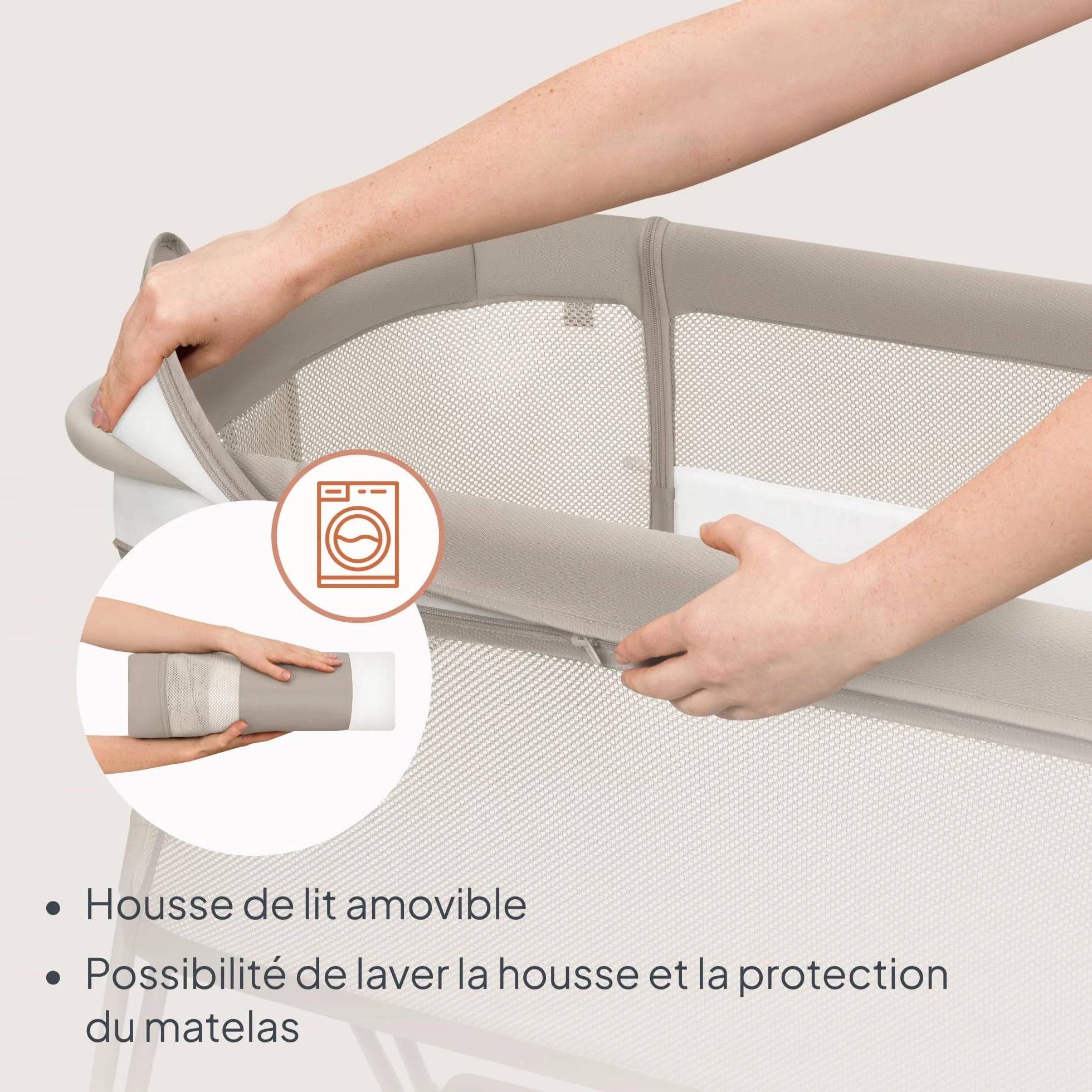 Lionelo Luna Lit Bebe Indépendant Cododo avec Matelas Co-Sleeping Nouveau-né 9 kg Hauteur Inclinaison Réglables 4 Roues Blocage Fixation Lit Parents Aéré Beige