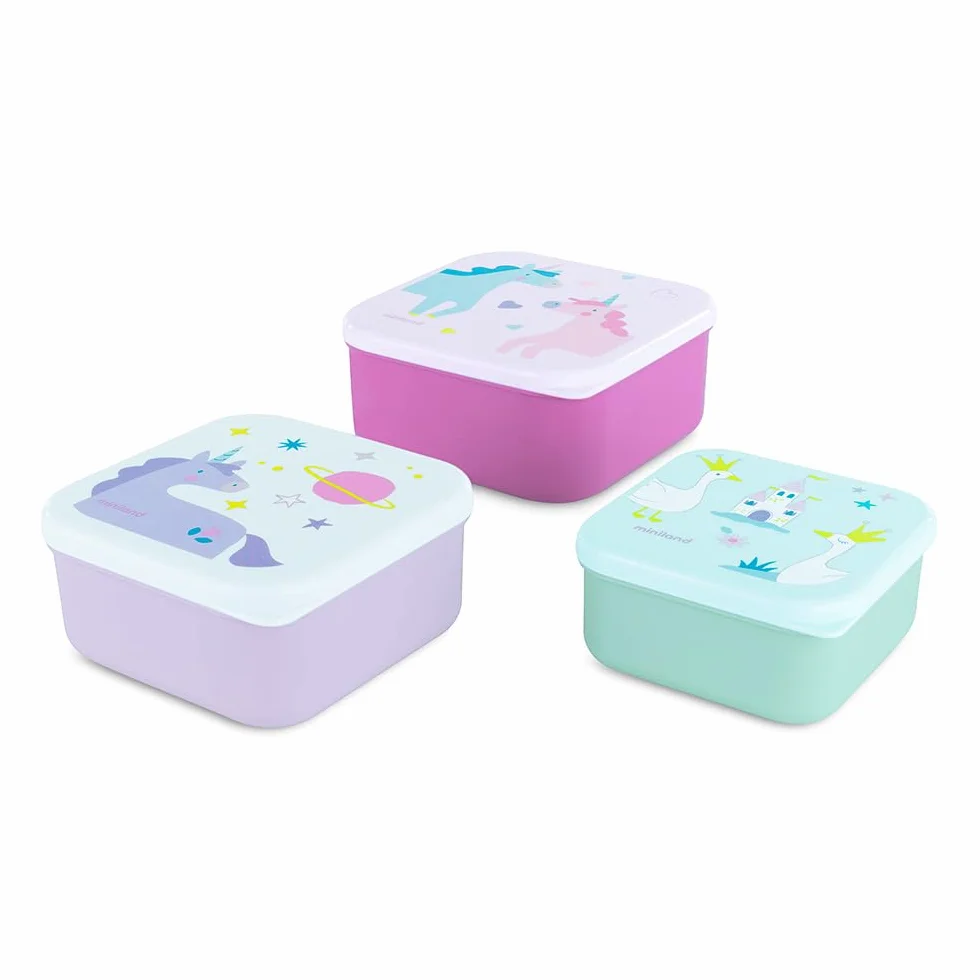 Miniland Set de 3 Boîtes à Déjeuner Enfant Empilables Lavables au Lave-Vaisselle Sans BPA
