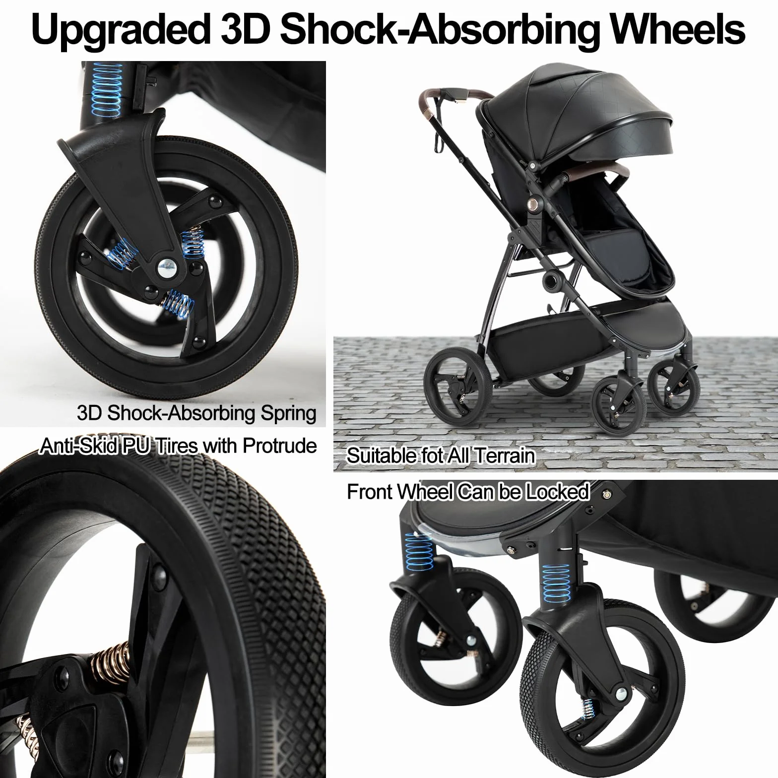 Poussette Combinée 3 en 1 Citadine Siège Auto ECE R129 Cadre Aluminium Nouveau-né 0-4 ans